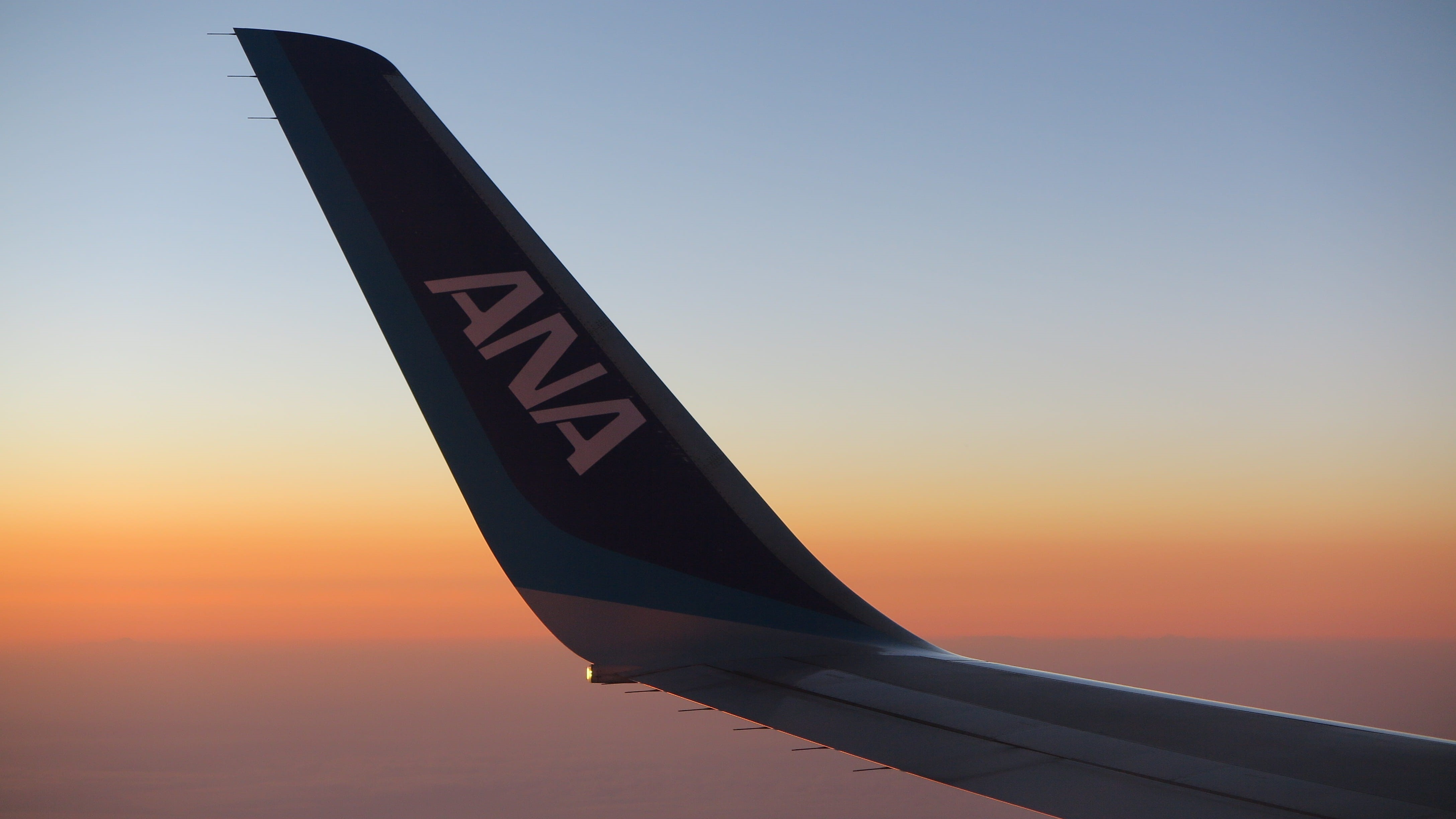dramatic sky, silhouette, airplane, ana, japan-china, air vehicle, flying, orange color, wing, low angle view, scenics - nature, sky, mode of transportation, HD Wallpaper