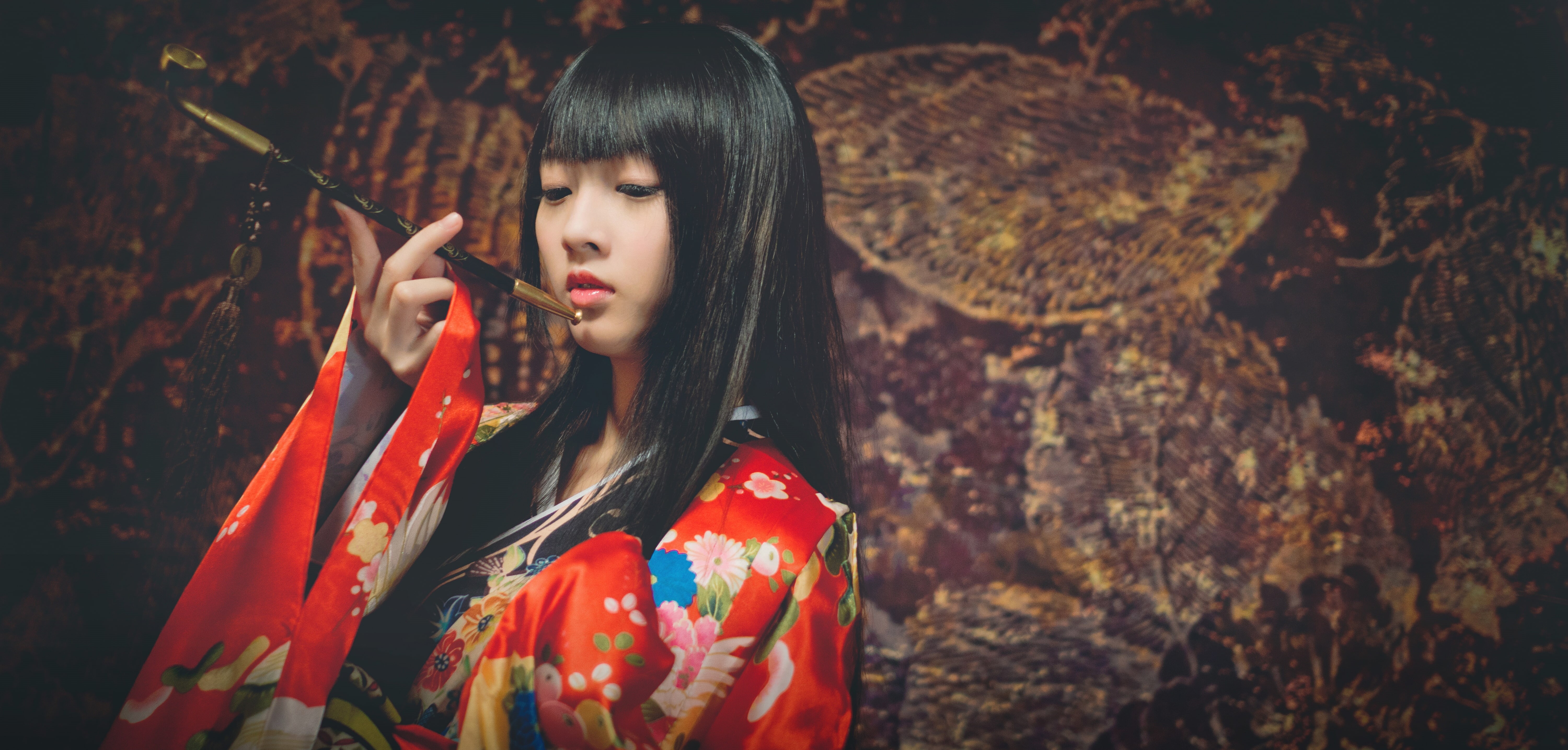 Asian, girl, Japanese, kimono, Smoking pipe, kiseru, 5K, style, HD Wallpaper