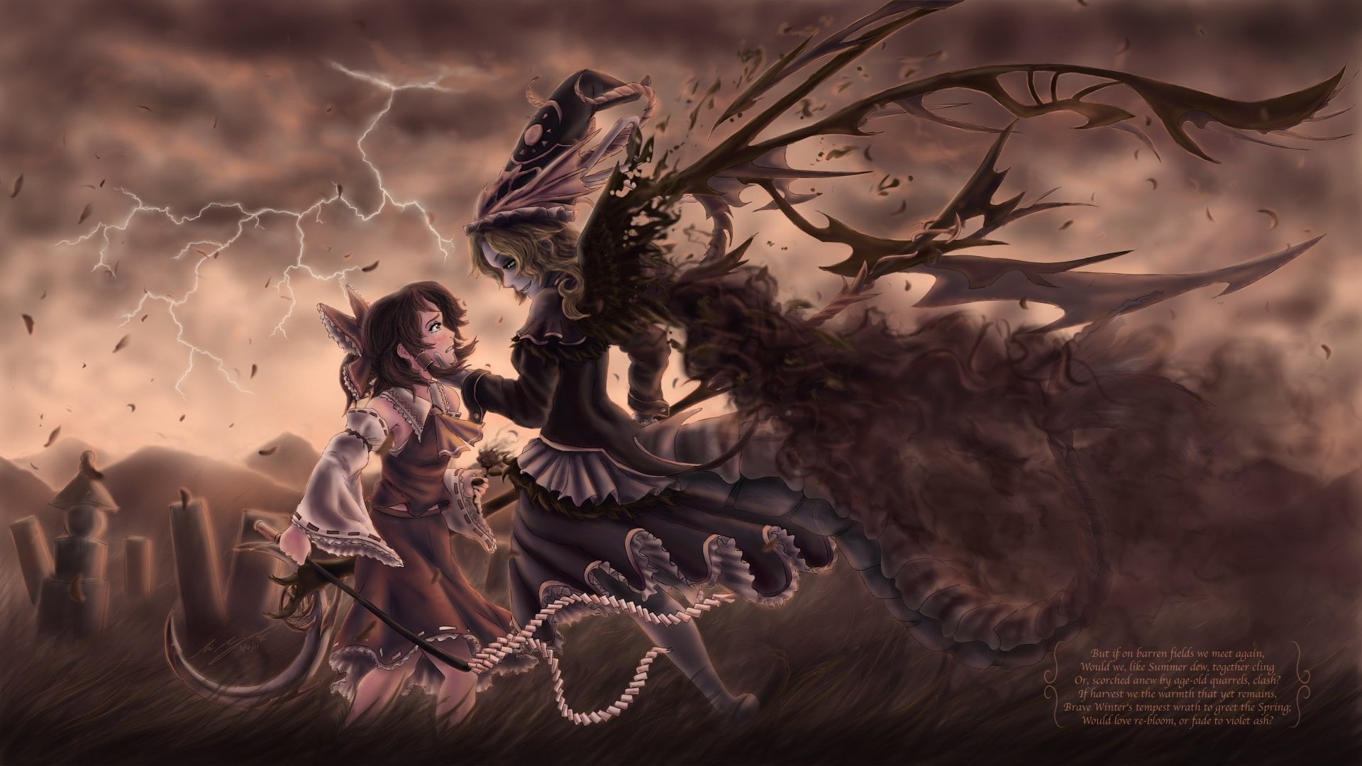 adult, sitting, full length, Witch, Touhou, Woman, hairstyle, angel, cloud - sky, Dark, Girl, sky, nature, Anime, Marisa Kirisame, plant, digital composite, HD Wallpaper