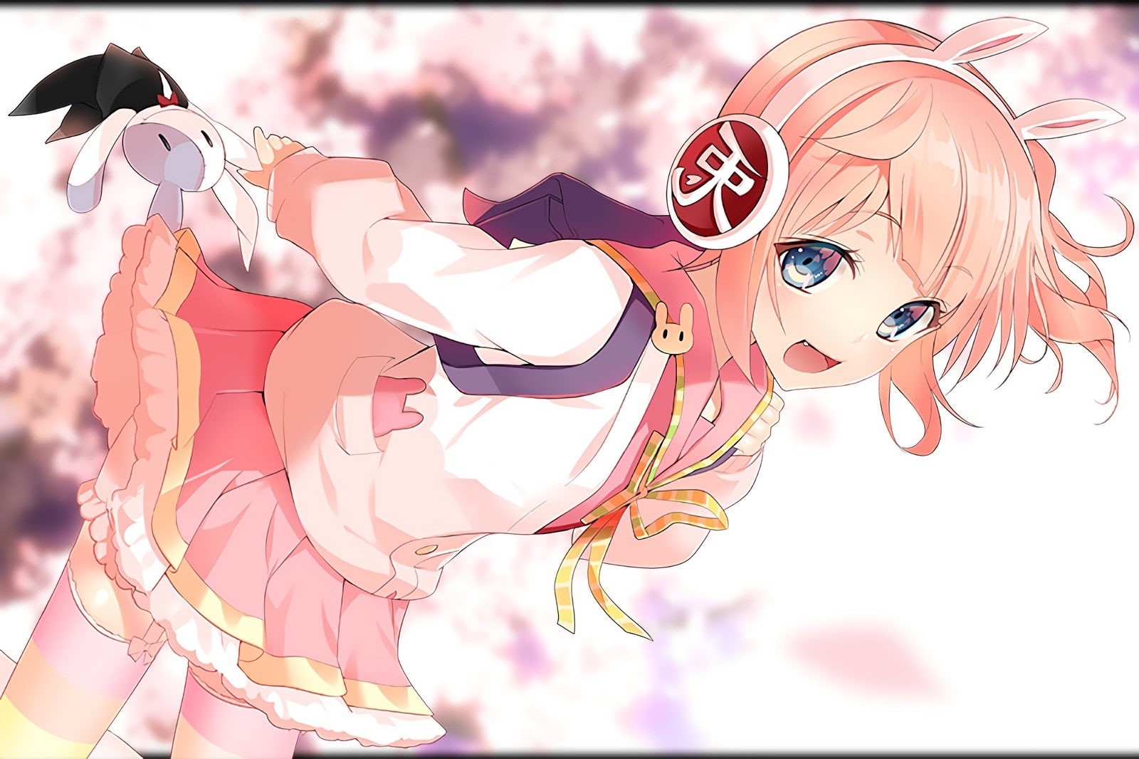 Hinabita, headphones, garter belt, ribbon, 720P, animal ears, Meu meu, thigh-highs, HD Wallpaper