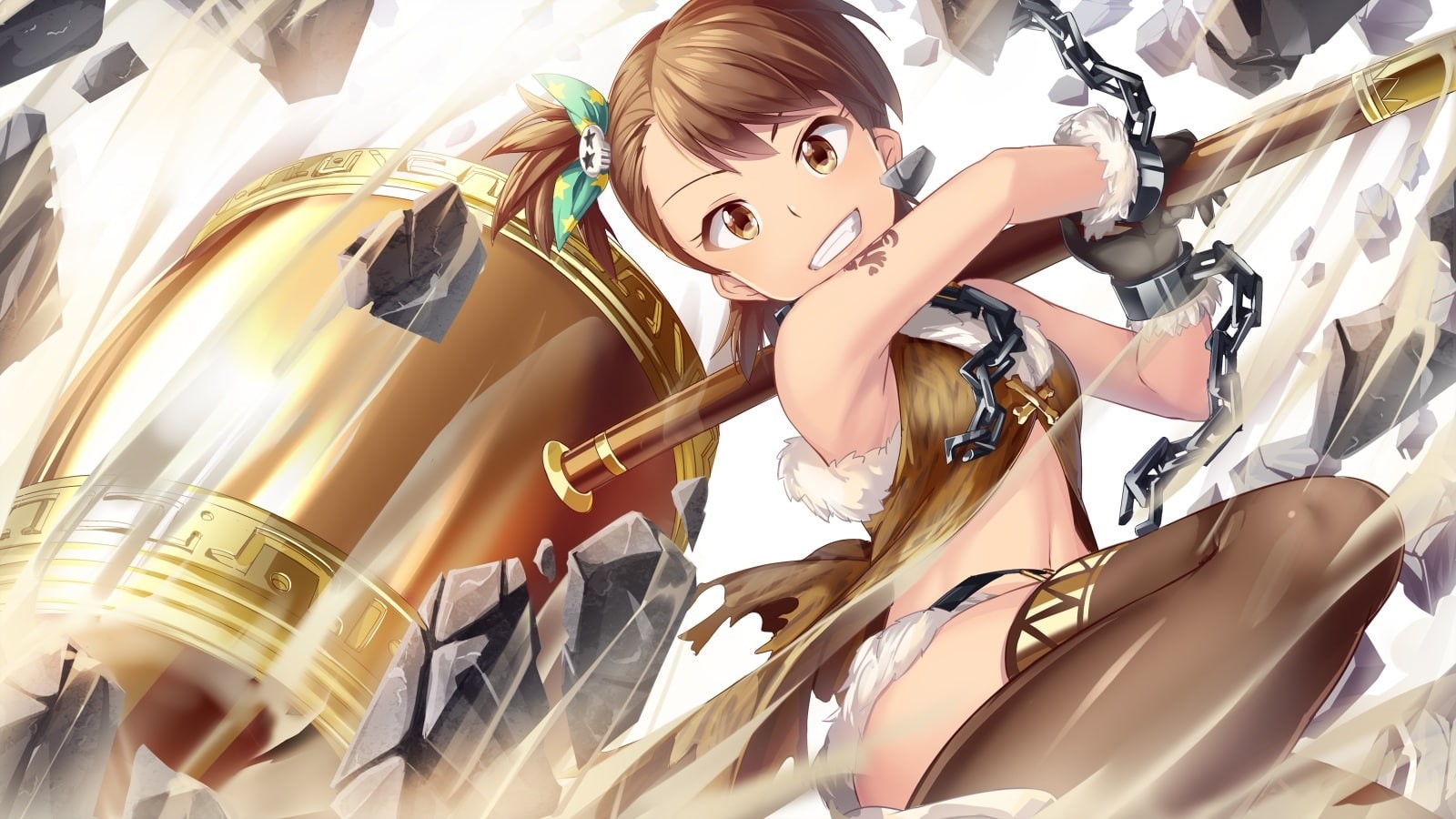 konachan, tattoo, karisuwaya, 238504, million, garter, 720P, belt, ami, futami, live!, weapon, short, eyes, hair, gloves, com, idolmaster, navel, brown, HD Wallpaper