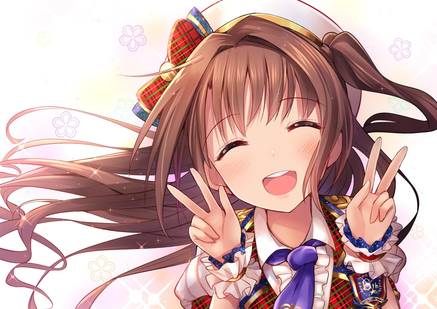 bow, cinderella, com, hair, long, brown, hat, 720P, shimamura, idolmaster, uzuki, wristwear, uniform, konachan, rin, girls, close, blush, 256430, ponytail, HD Wallpaper