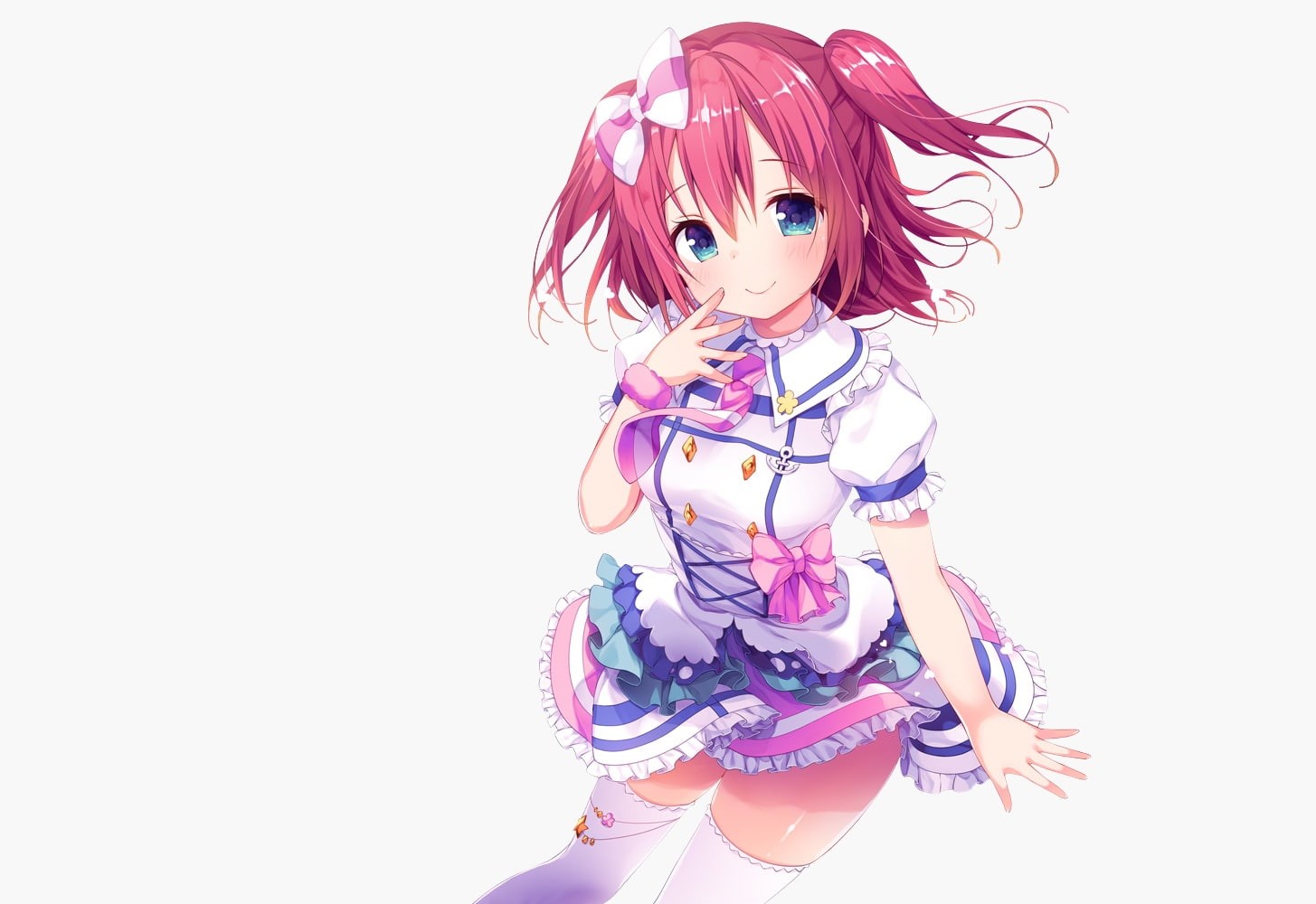 photoshop, aqua, kurosawa, eyes, red, konomi), twintails, white, wristwear, kino, hair, 260627, 720P, thighhighs, blush, ruby, (kino, tie, bow, dress, HD Wallpaper
