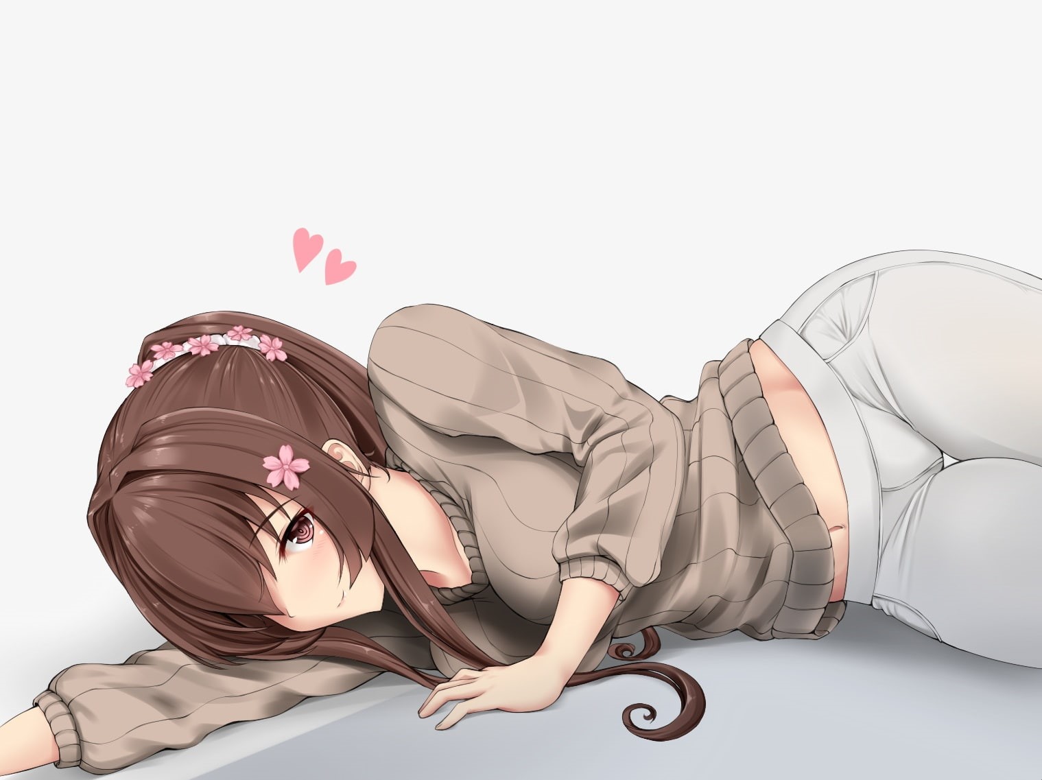 hairstyle, brown, navel, adult, lying down, yamato, collection, ponytail, hair, women, lifestyles, kantai, fashion, blush, long, eyes, indoors, young women, HD Wallpaper
