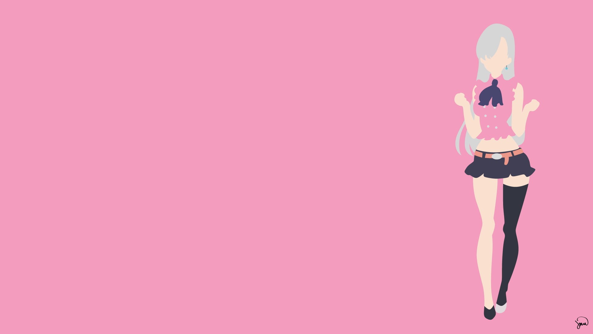 The Seven Deadly Sins, Thigh Highs, Grey Hair, Elizabeth Liones, Skirt, Minimalist, Anime, 1080P, Long Hair, Earrings, Belt, HD Wallpaper