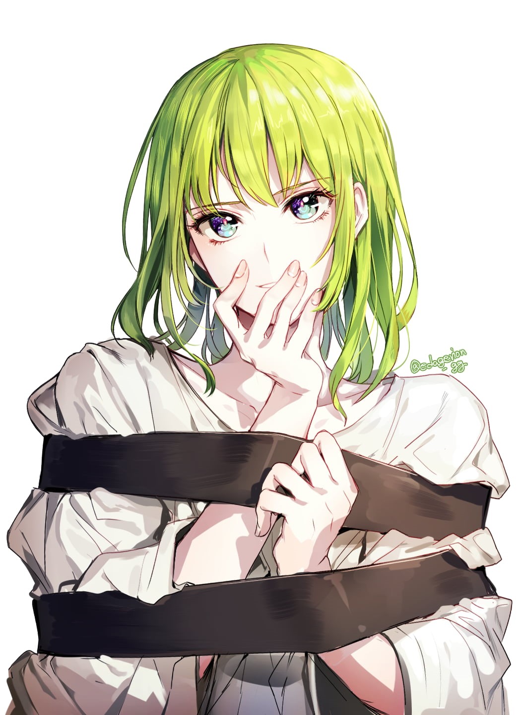 fan art, smiling, Enkidu (FGO), 2D, looking at viewer, green eyes, FGO, Fate/Grand Order, anime boys, simple background, hand on face, Fate Series, 720P, Phone HD Wallpaper