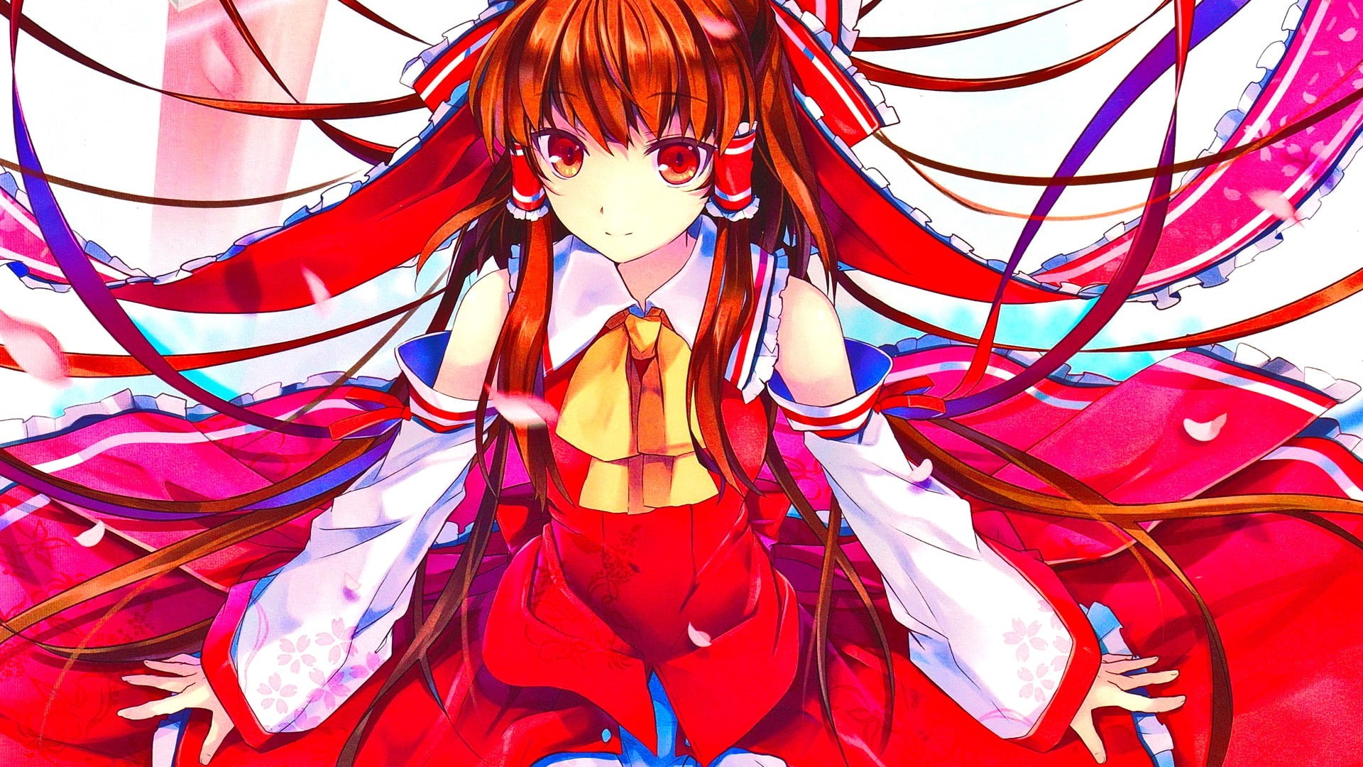 multi colored, long hair, females, smiling, red, creativity, girls, ribbon, leisure activity, Touhou, lifestyles, child, scarf, looking at viewer, real people, HD Wallpaper