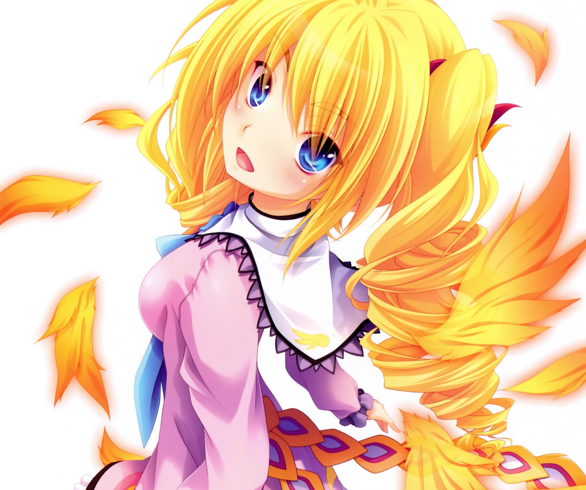 Blue Eyes, bow (Clothing), Feather, Blush, Ravel Phenex, Short Hair, Blonde, 1080P, Smile, Twintails, Anime, High School DxD, HD Wallpaper