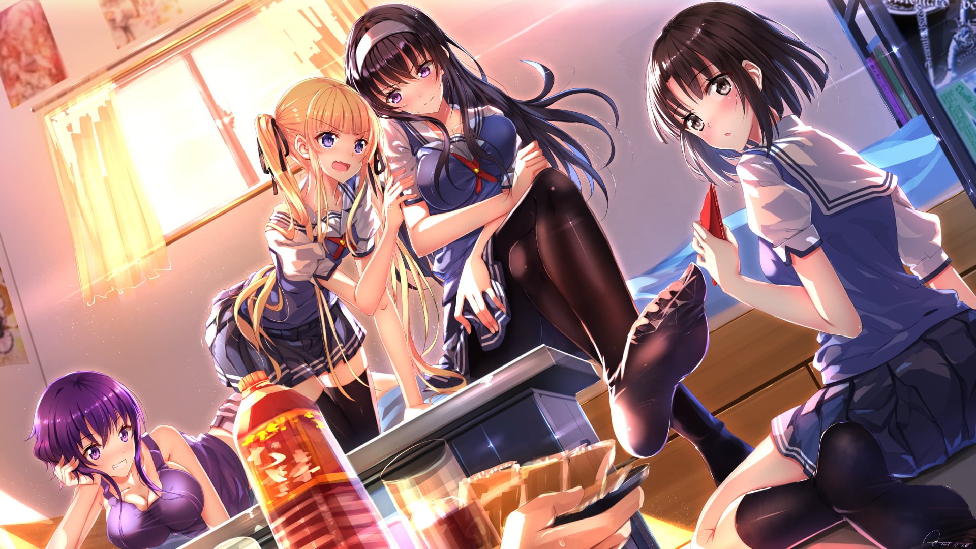 illustration, fun, effort, young adult, sport, people, togetherness, friendship, happiness, Megumi Katō, women, low angle view, Utaha Kasumigaoka, lifestyles, HD Wallpaper