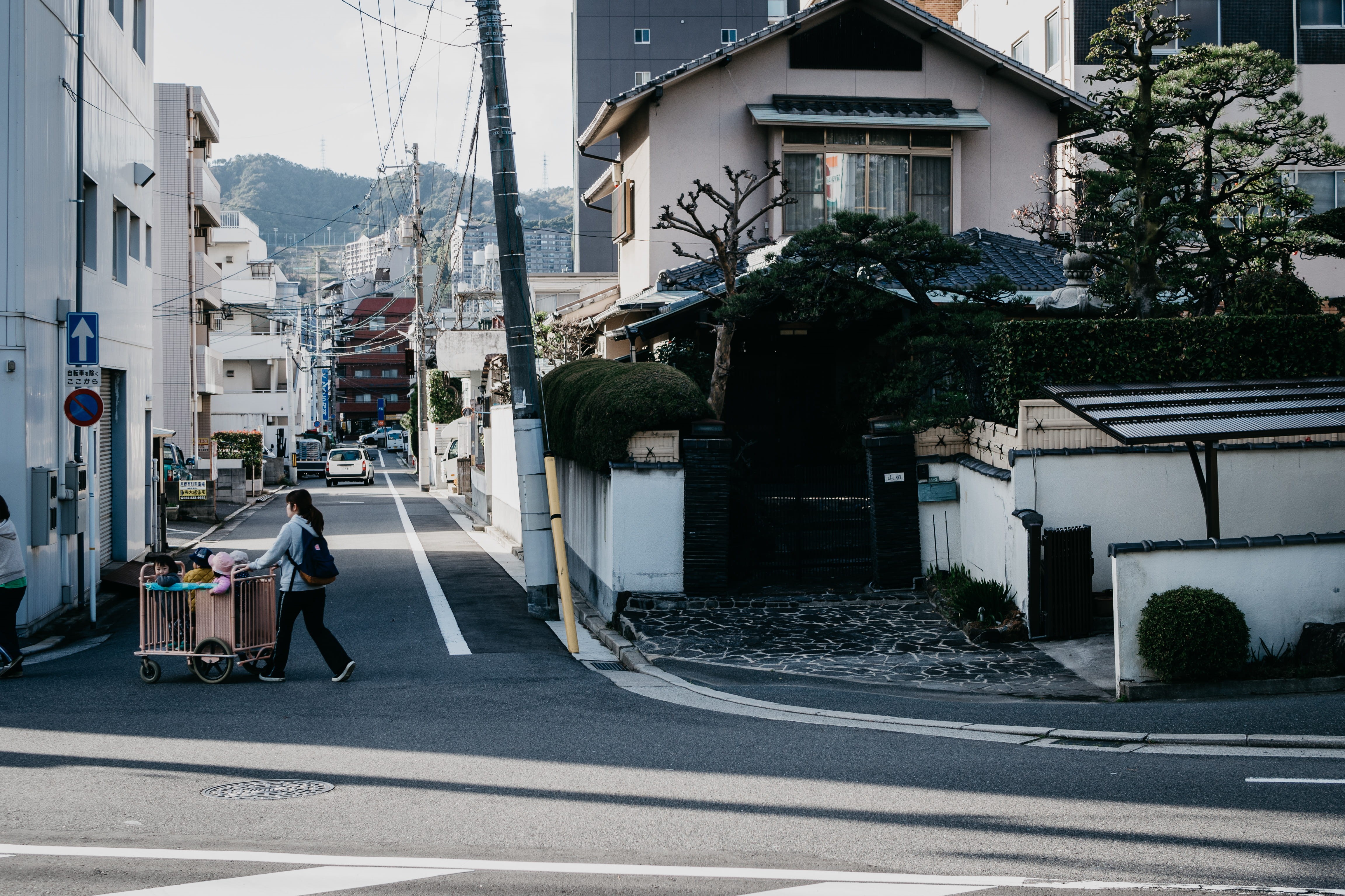 street, architecture, people, building exterior, hiroshima, women, japan, mode of transportation, land vehicle, suburbs, day, adult, nature, residential district, HD Wallpaper