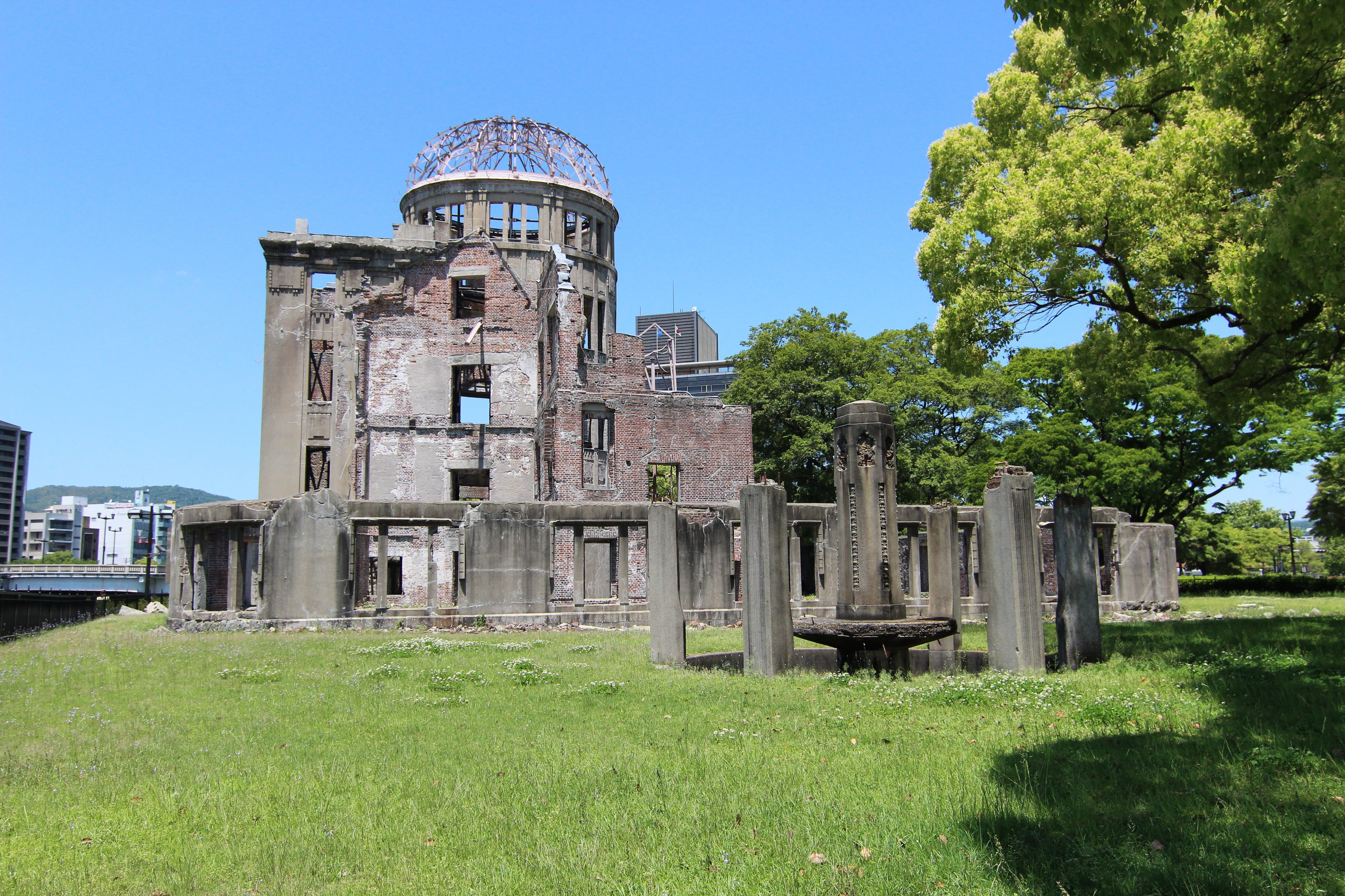 peace, monument, nature, dome, old ruin, building exterior, tree, 5K, hiroshima, sky, clear sky, day, bomb, japan, ancient, ground zero, building, field, HD Wallpaper