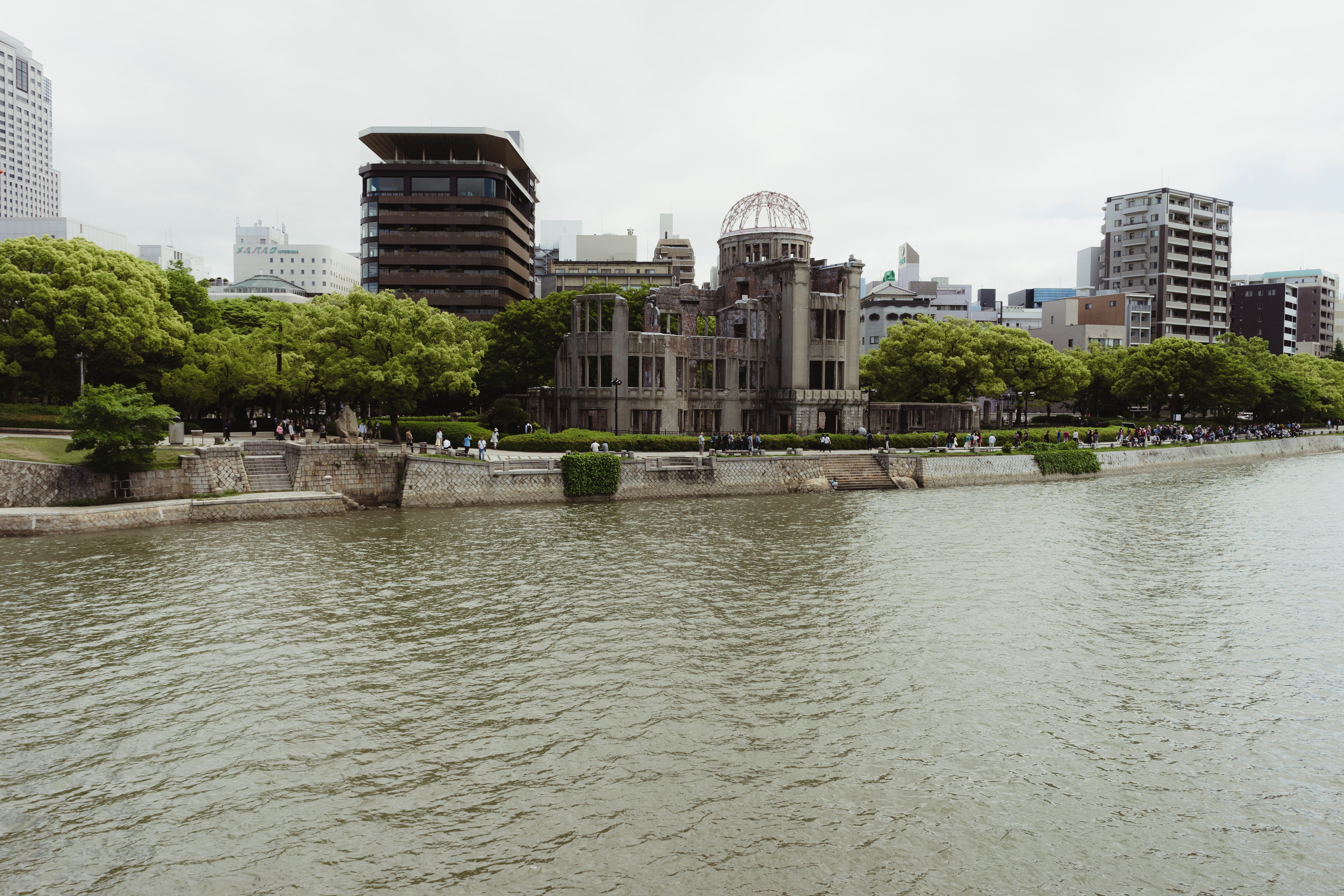 building exterior, architecture, nature, japan, built structure, travel destinations, hiroshima, water, river, outdoors, sky, no people, day, skyscraper, HD Wallpaper