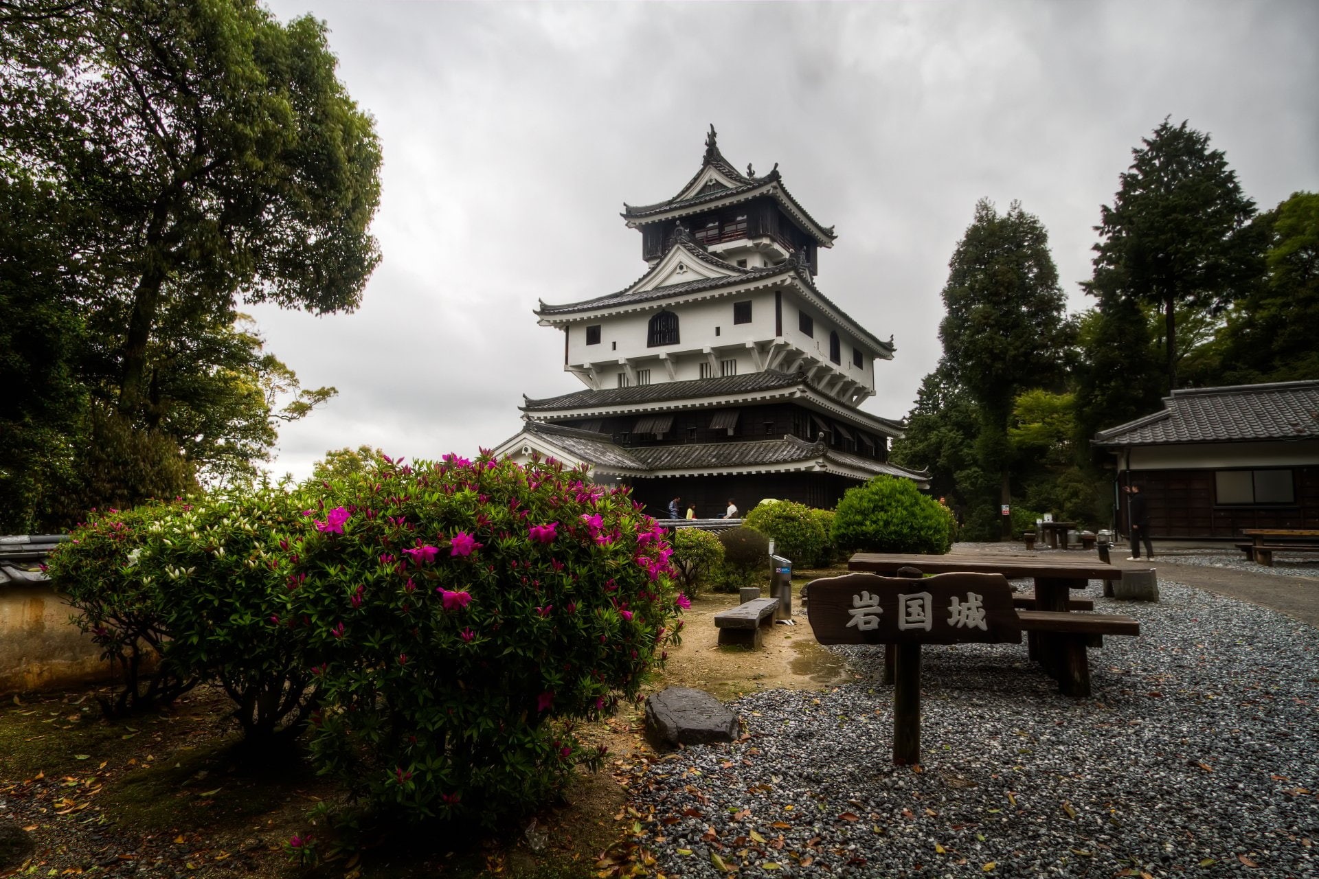 built structure, flowering plant, Bush, Blossom, flower, no people, Iwakuni Castle, growth, place of worship, garden, sky, Yamaguchi Prefecture, spirituality, HD Wallpaper