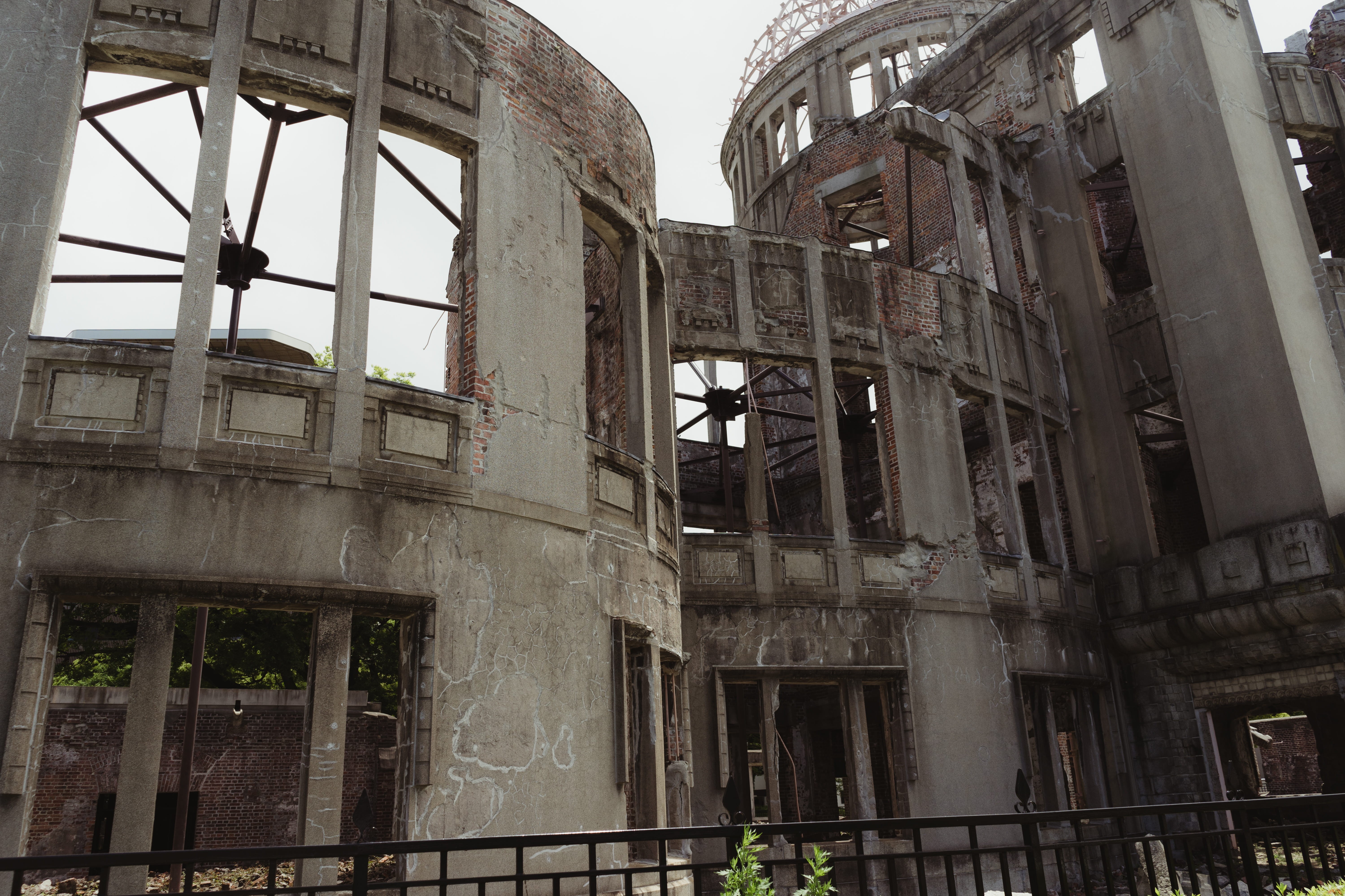 clear sky, abandoned, old, nature, factory, japan, damaged, outdoors, obsolete, hiroshima, city, window, sky, 5K, ruined, industry, history, atomic bomb dome, HD Wallpaper