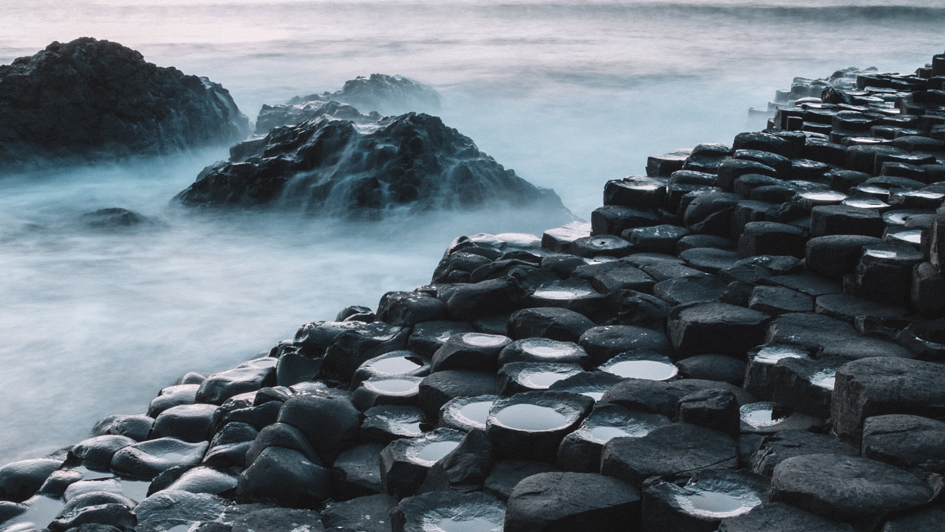 nature, mist, rocks, Giants Causeway, 1080P, HD Wallpaper
