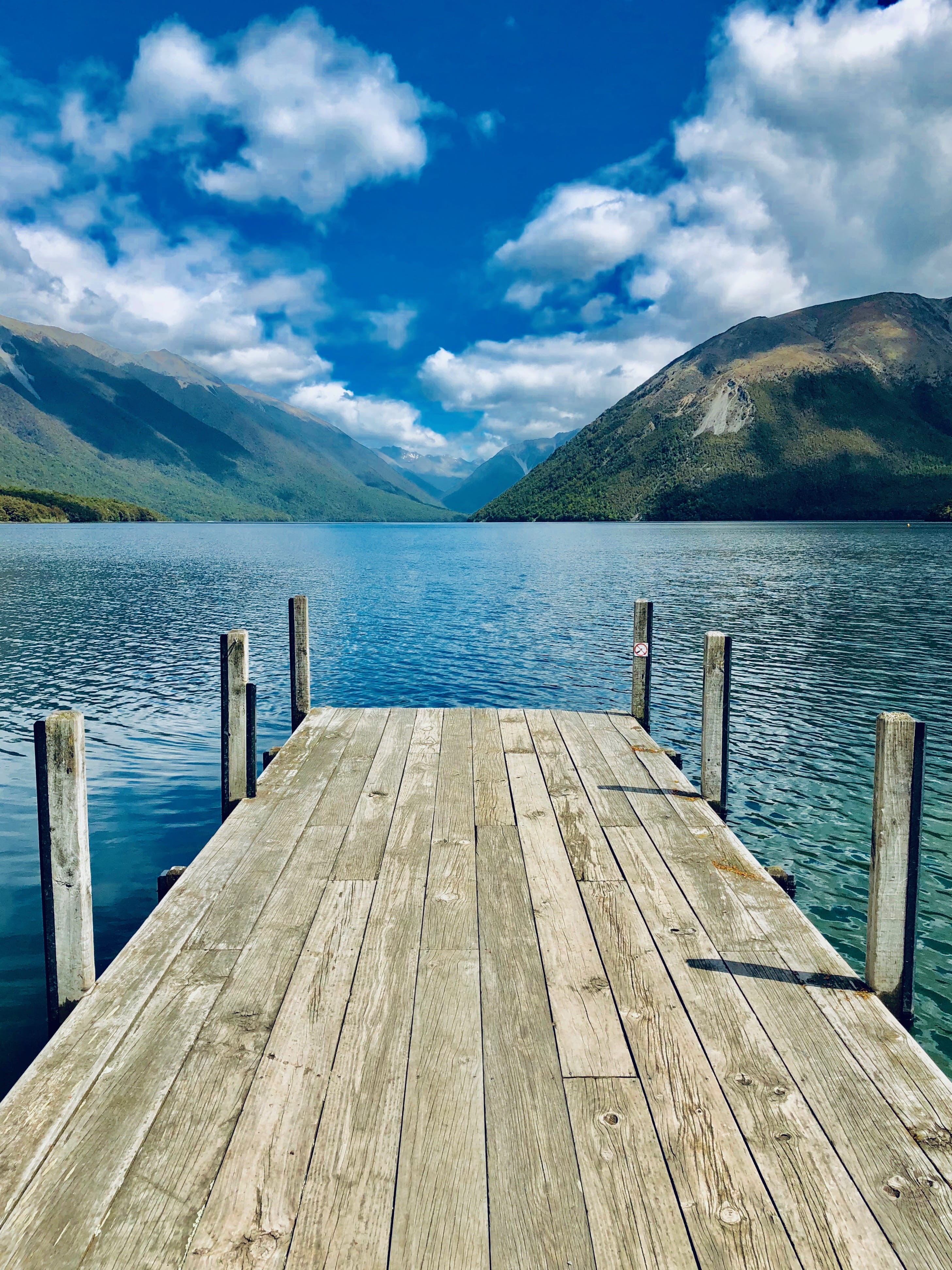 tranquil scene, new zealand, scenics - nature, 4K, cloud - sky, nature, post, saint arnaud, beauty in nature, pier, 33 kerr bay rd, day, sky, wood, mountains, Phone HD Wallpaper