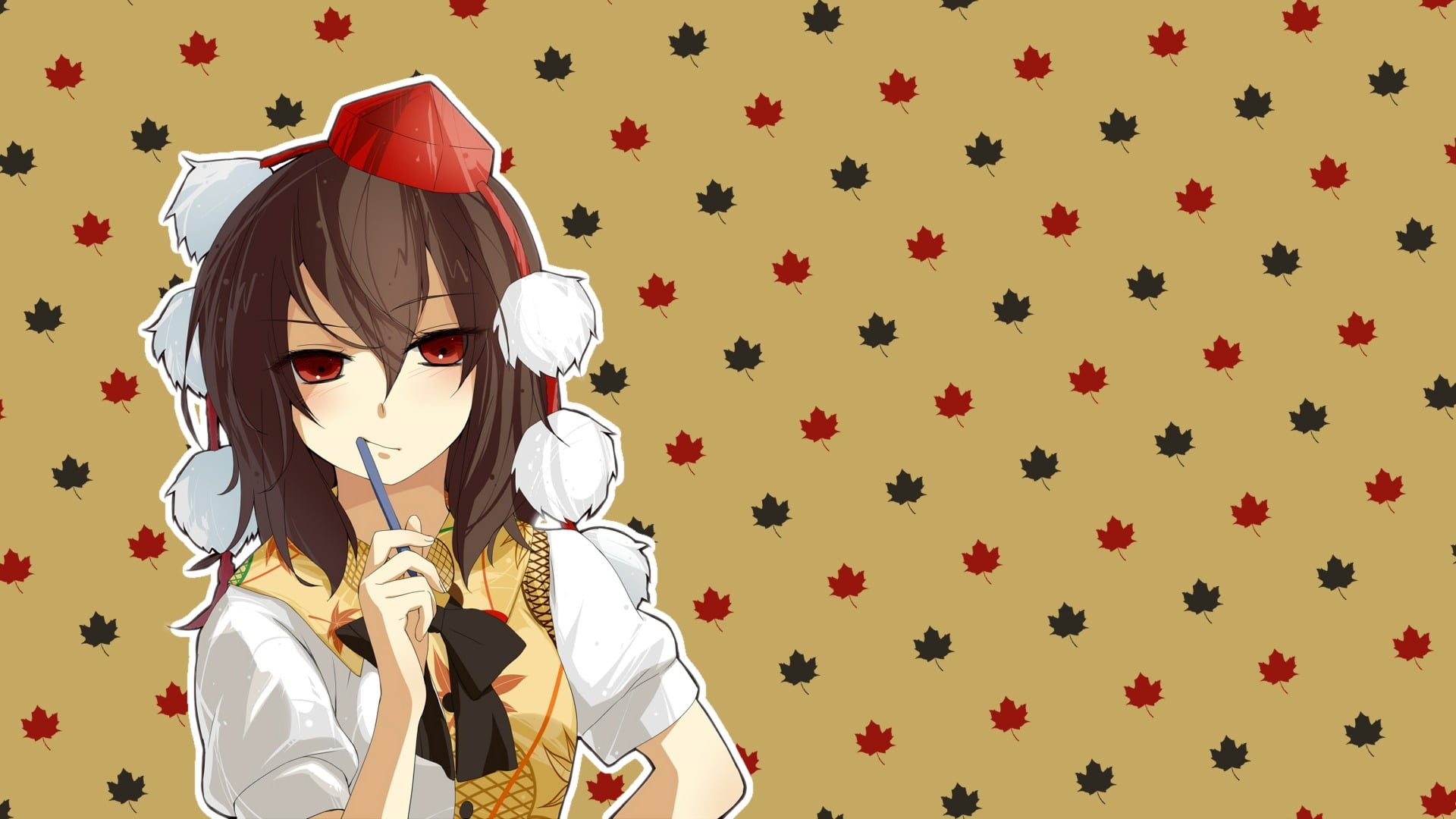 togetherness, representation, red, decoration, Shameimaru Aya, religion, people, floral pattern, Touhou, lifestyles, brunette, nature, hat, two people, HD Wallpaper