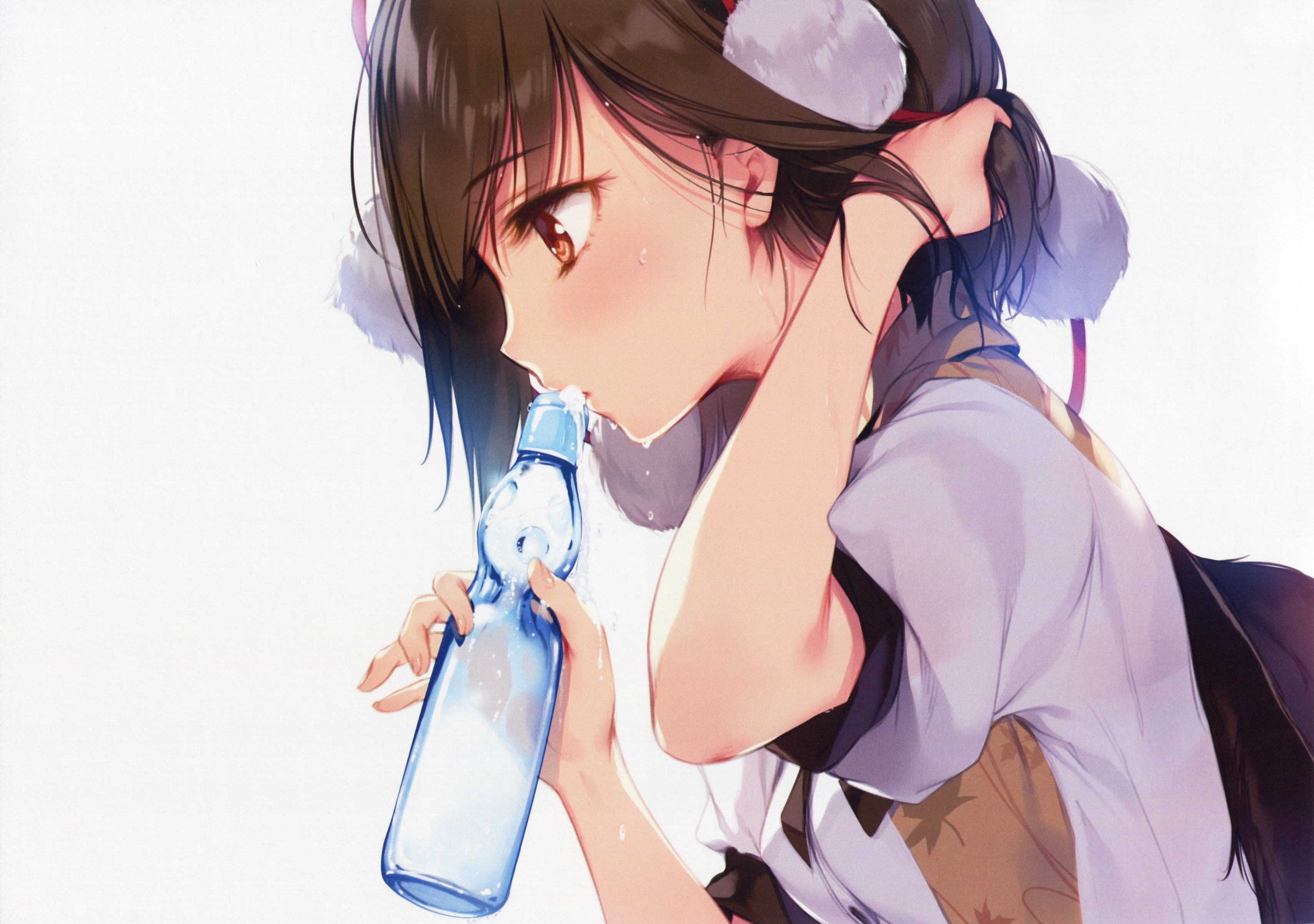 Touhou, ke-ta, Shameimaru Aya, brunette, 2K, drink, HD Wallpaper