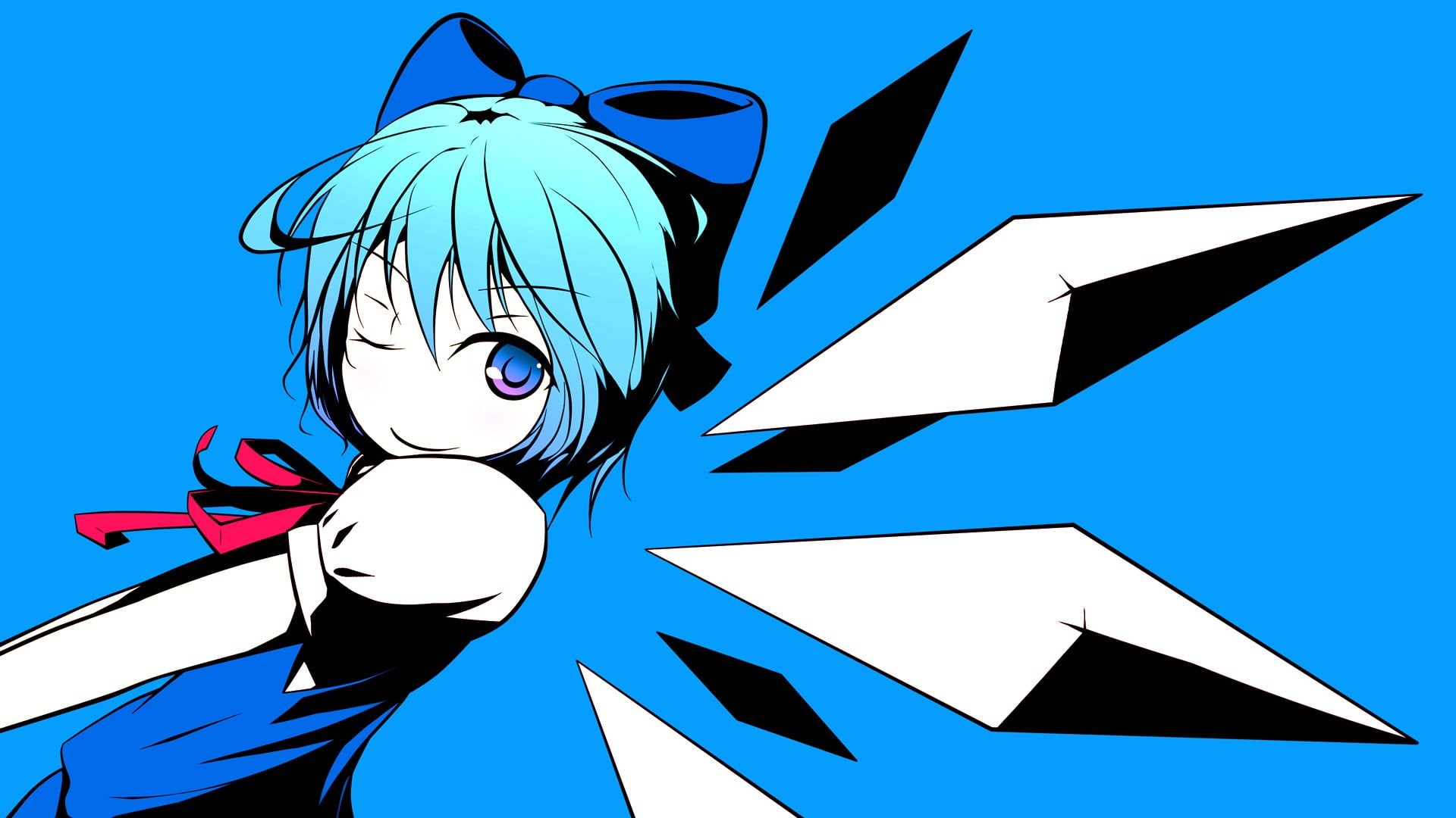 sky, no people, day, 1080P, creativity, Cirno, art and craft, nature, direction, blue, anime, anime girls, representation, white color, sign, Touhou, cut out, HD Wallpaper