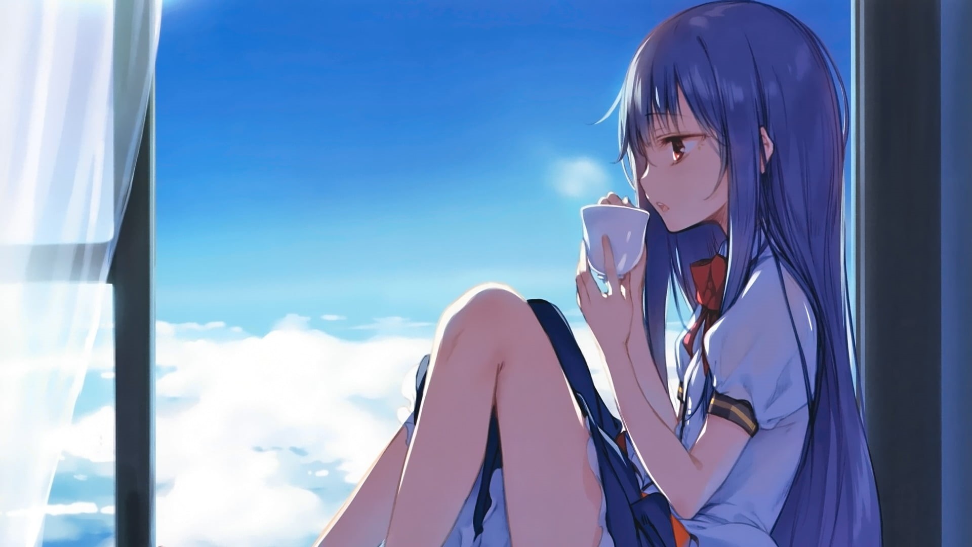 Touhou, young women, glass, real people, adult, Hinanawi Tenshi , young adult, anime girls, anime, one person, window, leisure activity, 1080P, women, HD Wallpaper