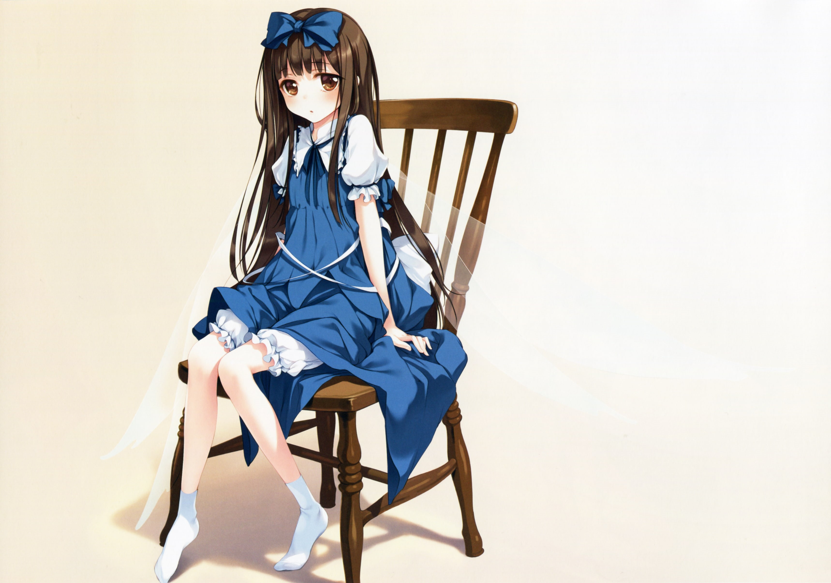 female, beauty, hairstyle, innocence, seat, wings, socks, anime, indoors, studio shot, character, women, legs, 2K, one person, bloomers, beautiful woman, HD Wallpaper
