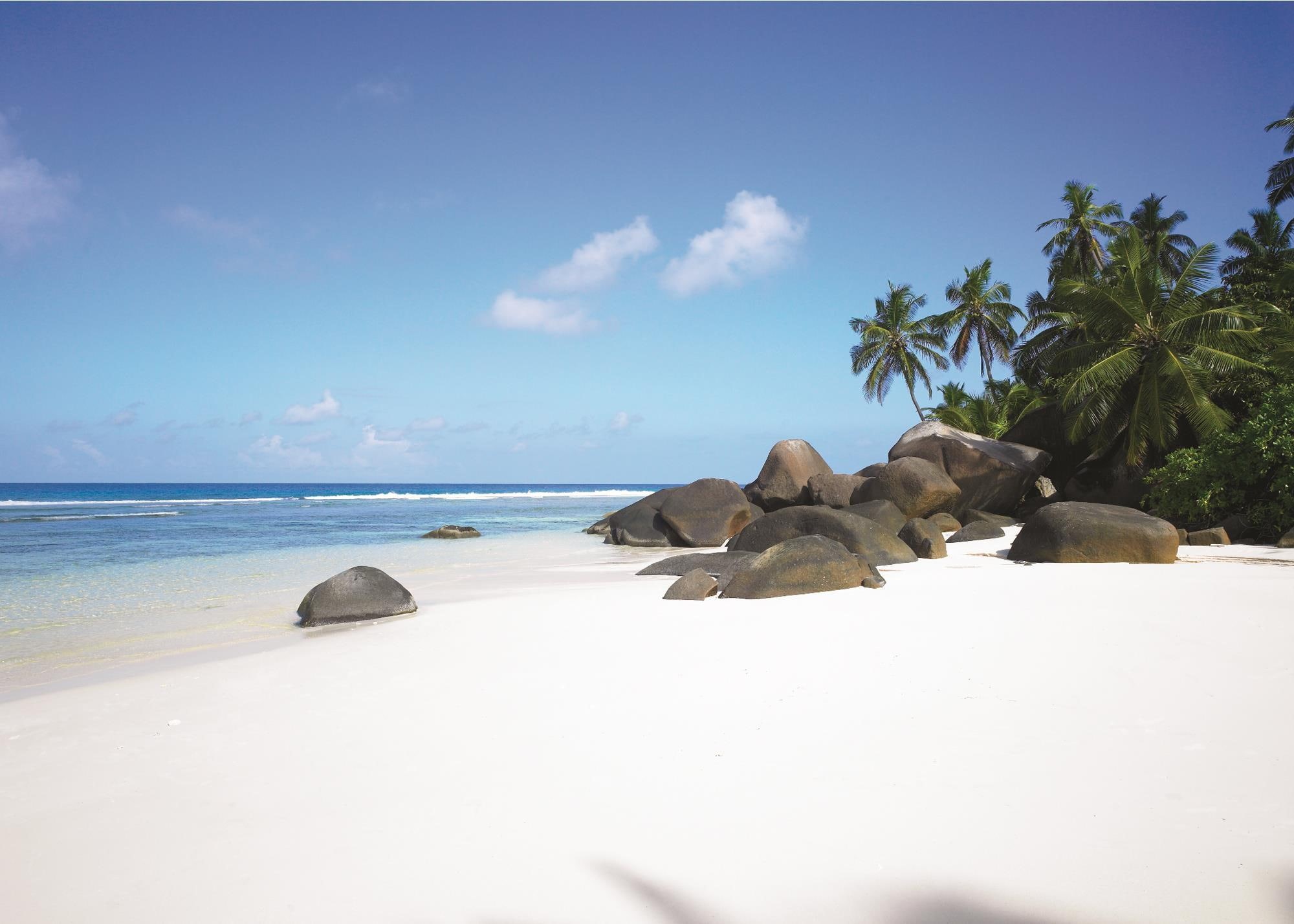 1080P, sand, lagoon, white, boulders, nature, palm trees, rocks, seychelles, anse lazio, tropical, s, paradise, ocean, beach, HD Wallpaper