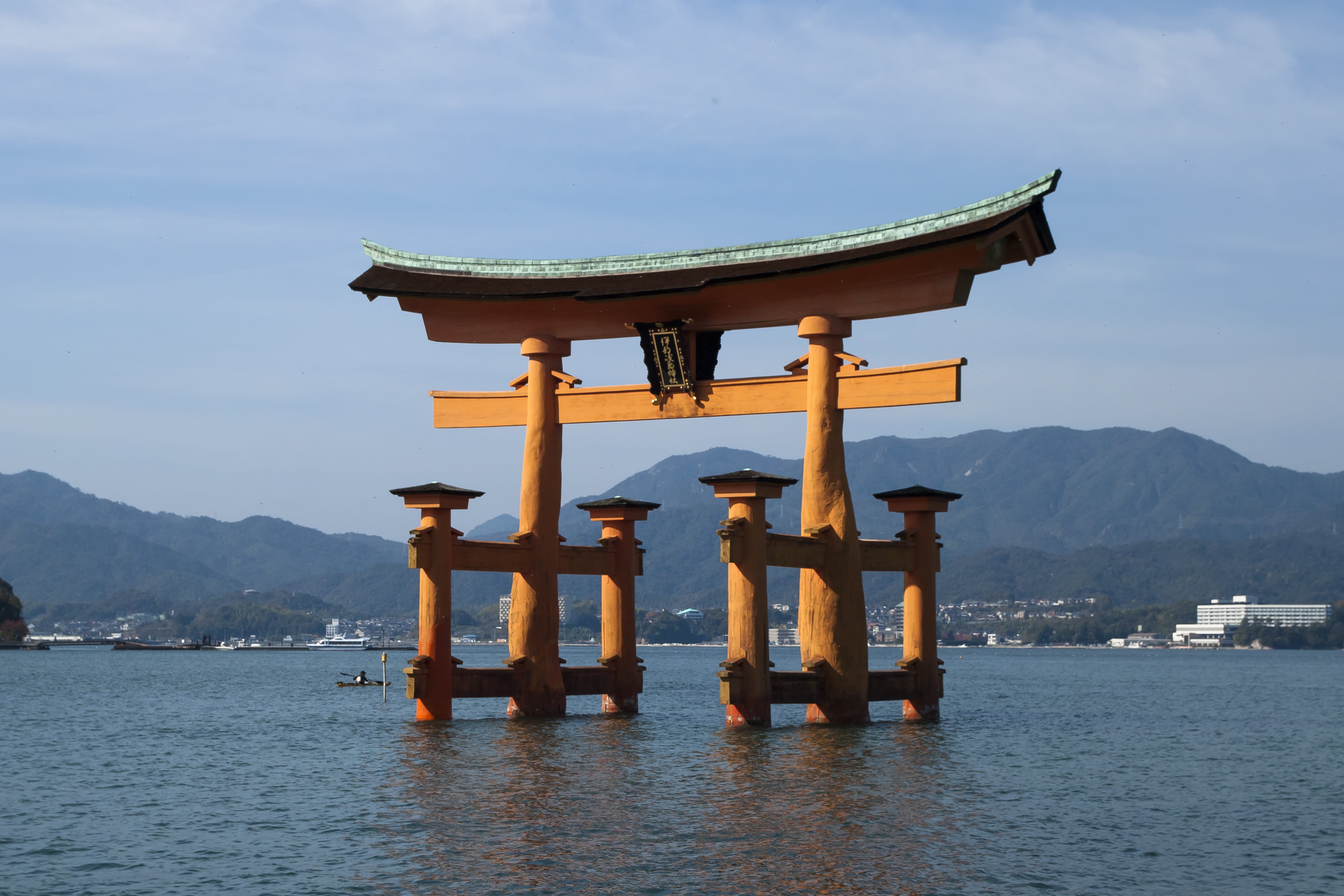 architecture, shrine, sea, worship, outdoors, sky, gate, day, religion, ocean, sunrise, building, tori, shelter, scenics - nature, mountain, spirituality, HD Wallpaper