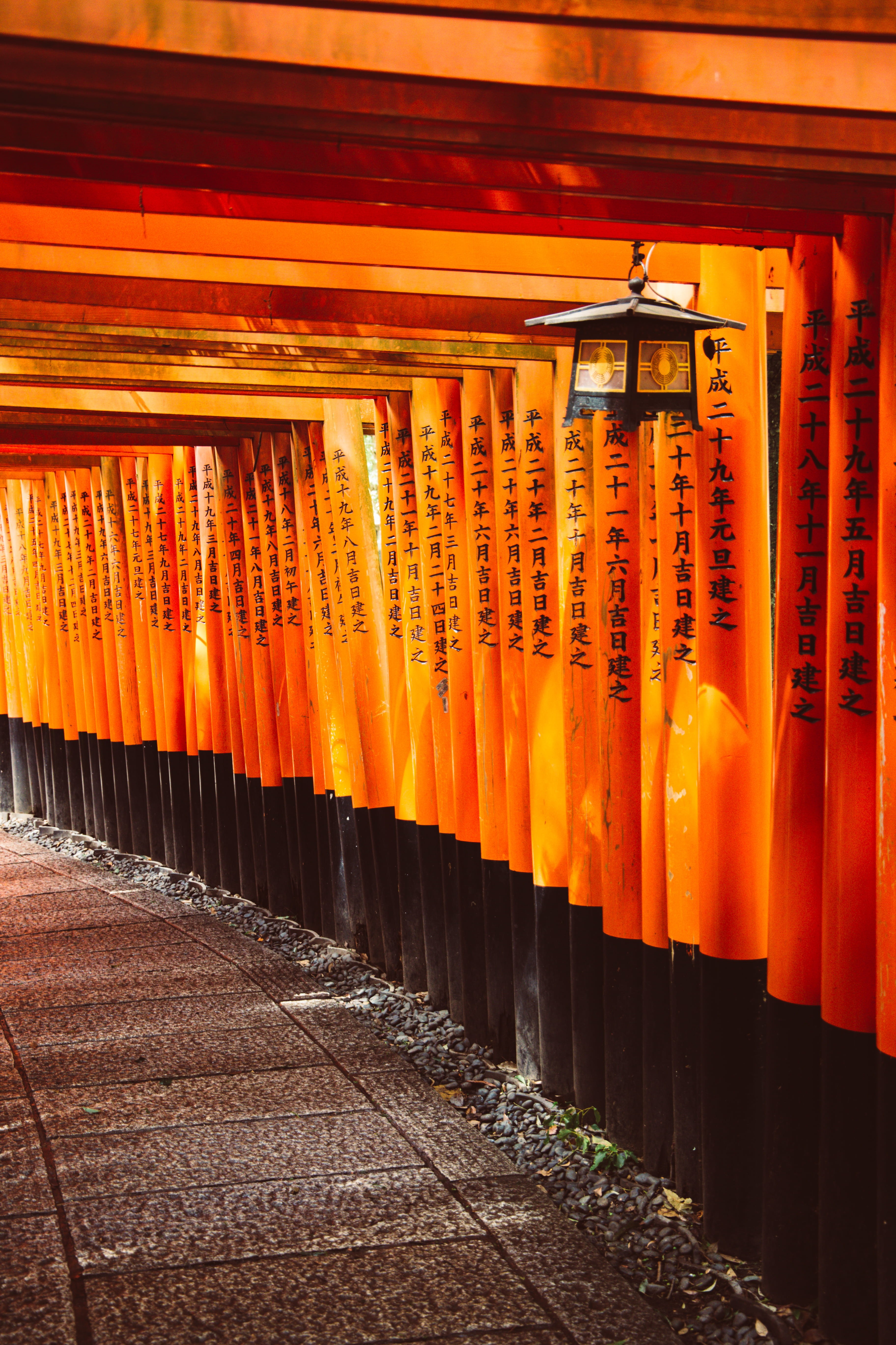 architecture, shrine, outdoors, orange, communication, orange color, script, text, belief, religion, gates, footpath, spirituality, in a row, place of worship, Phone HD Wallpaper