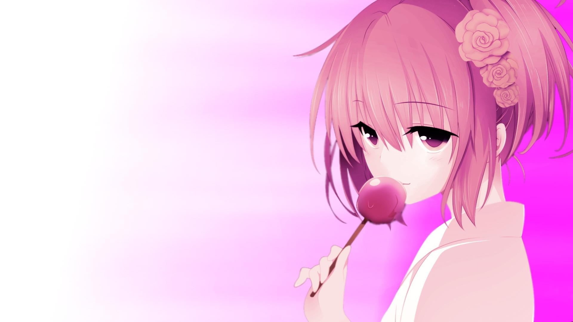 women, females, close-up, pink background, people, pink color, purple background, copy space, Momo Velia Deviluke, young adult, anime girls, pastel colored, HD Wallpaper