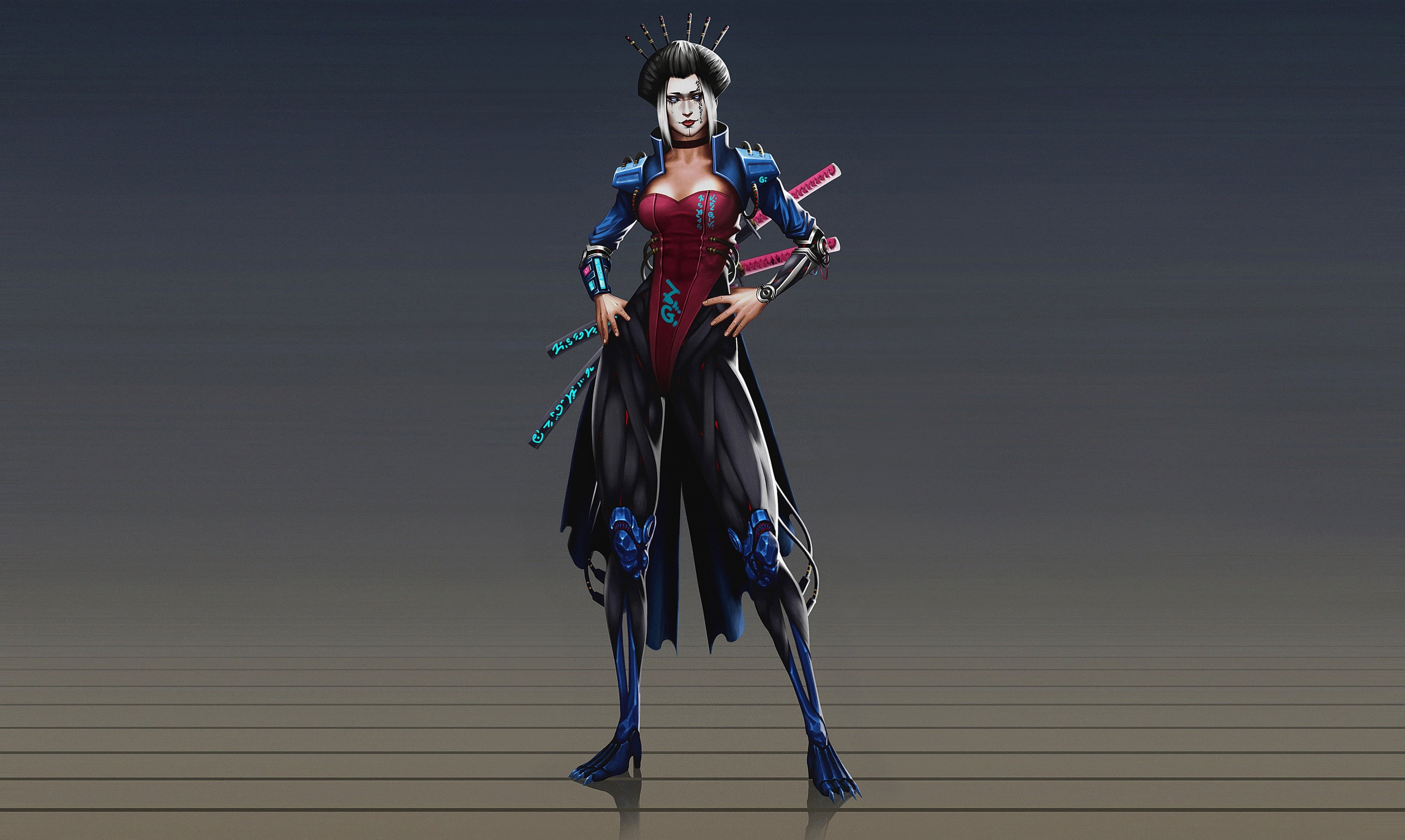Katana, 2K, Samurai, Cyber, Memoirs of a Geisha, Asian, Art, Kazbek Dzasezhev, Characters, HD Wallpaper