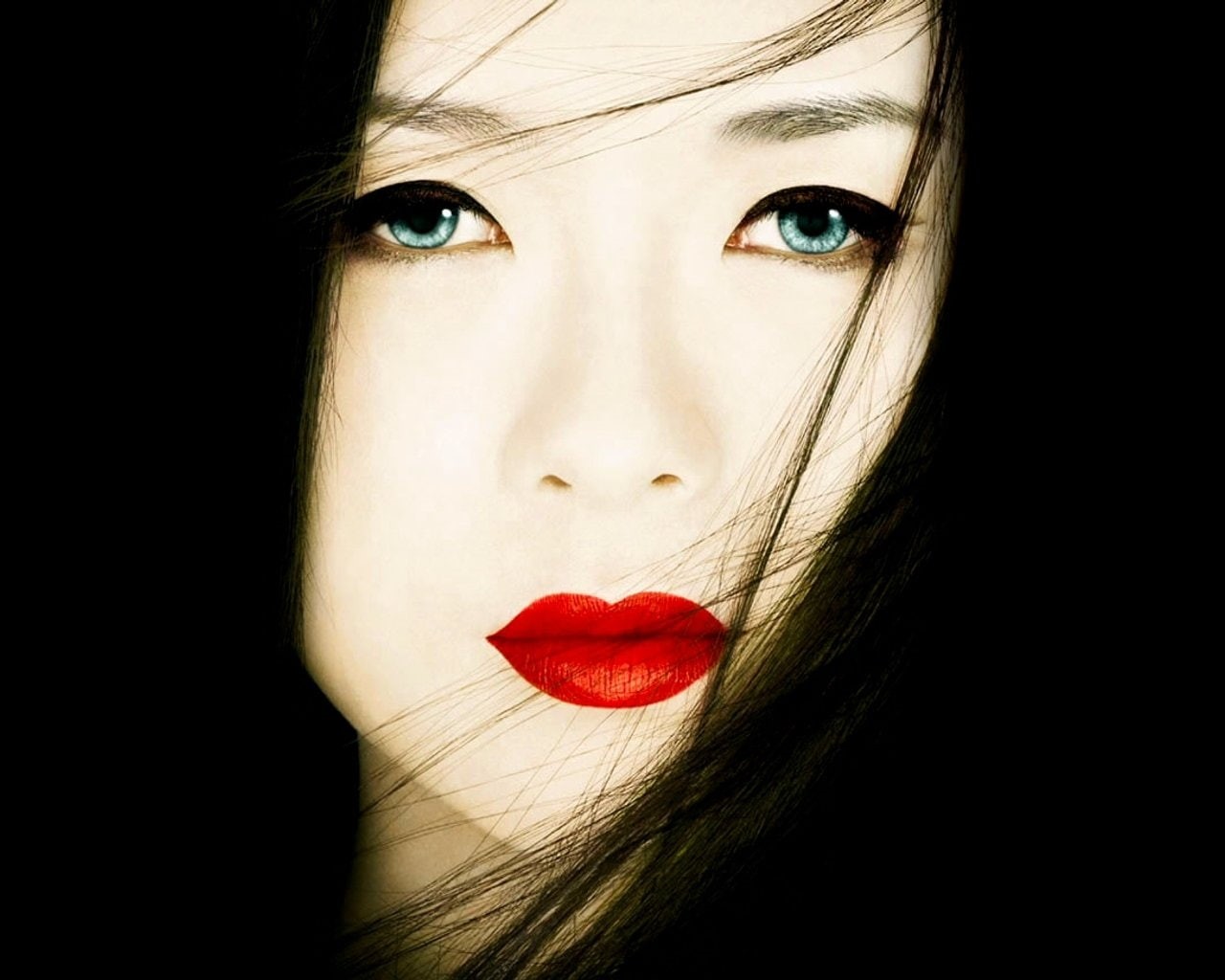hd, closeup, brunettes, people, portraits, x, memoirs, red, wallpape, geisha, zhang, art, close-up, 720P, lips, ziyi, blue, eyes, HD Wallpaper