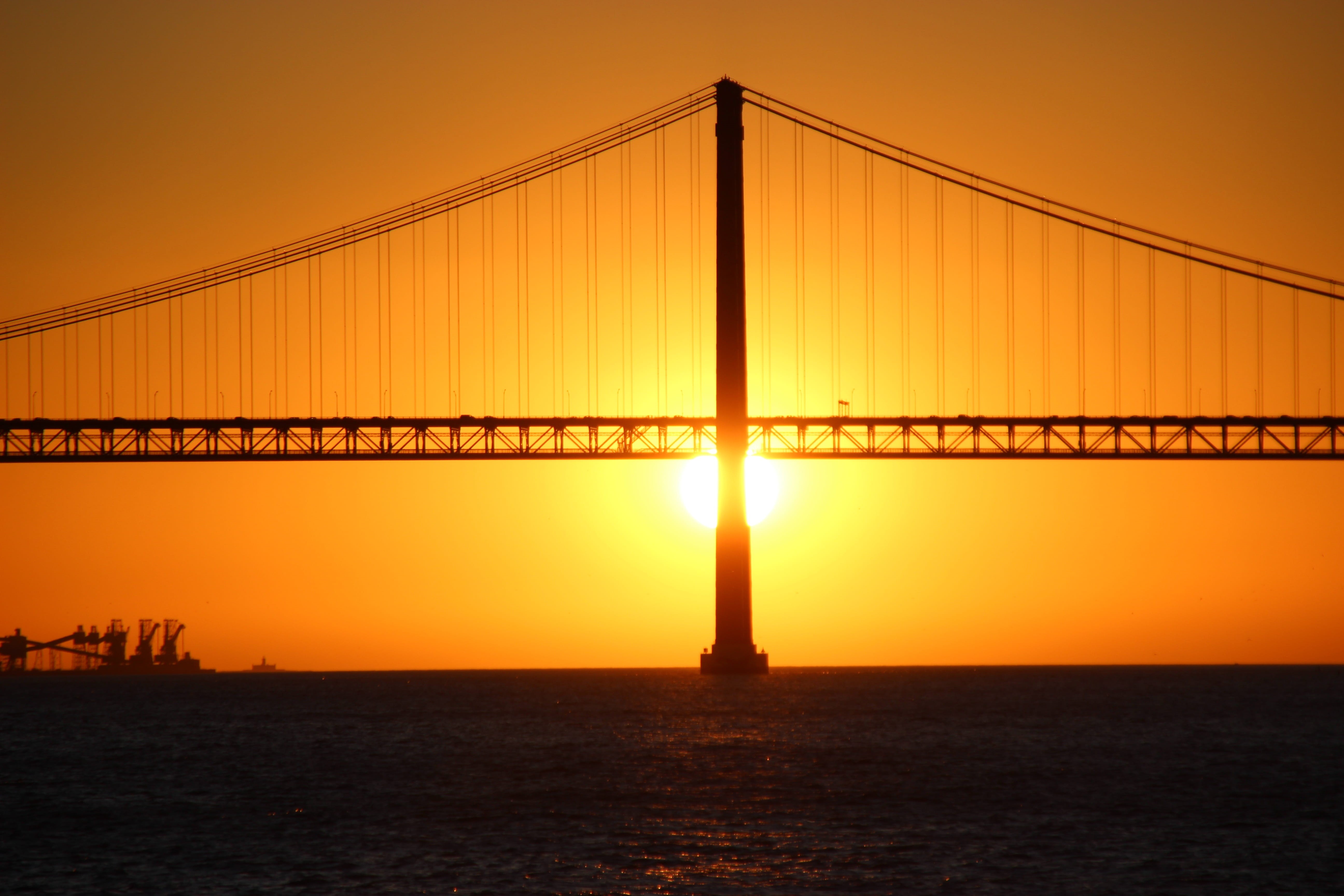 famous Place, beauty in nature, Lisbon, urban Skyline, Lisboa, bridge - Man Made Structure, connection, orange color, san Francisco - California, 5K, water, HD Wallpaper