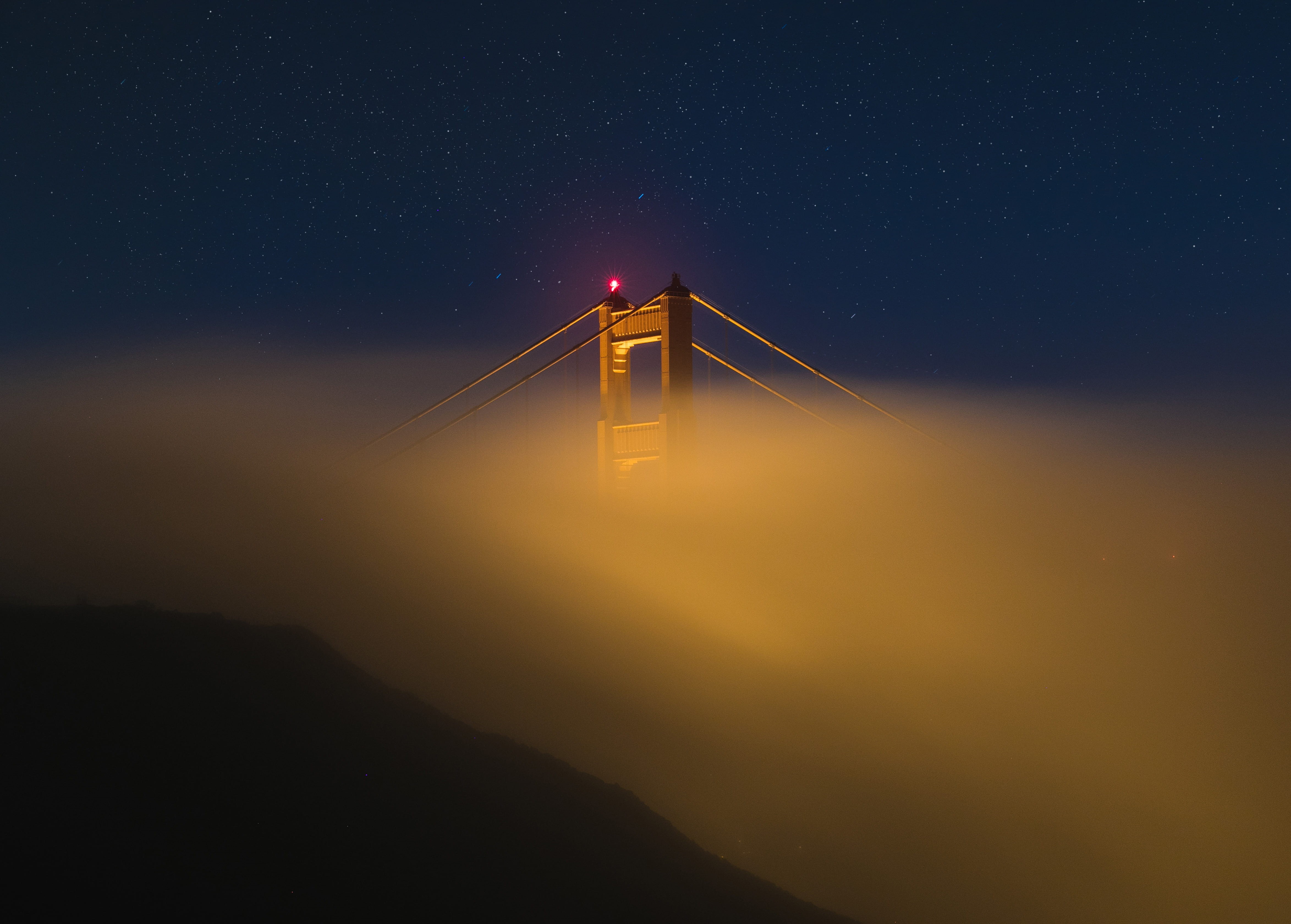 connection, bridge - man made structure, building exterior, star - space, golden, 4K, transportation, nature, astronomy, sky, outdoors, architecture, orange, HD Wallpaper