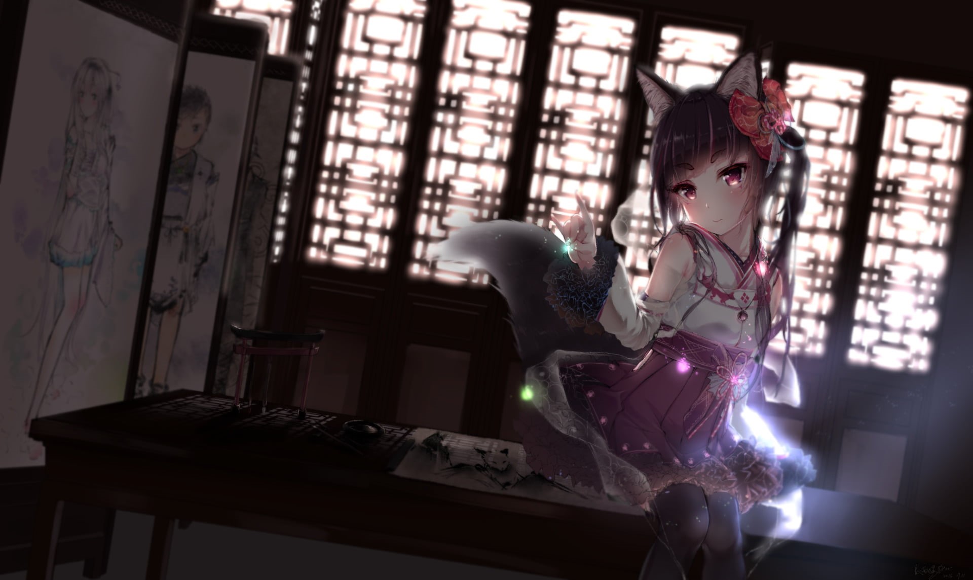 real people, Dress, human representation, three quarter length, Girl, Thigh Highs, day, young women, domestic room, window, Kitsune, Original, home interior, HD Wallpaper