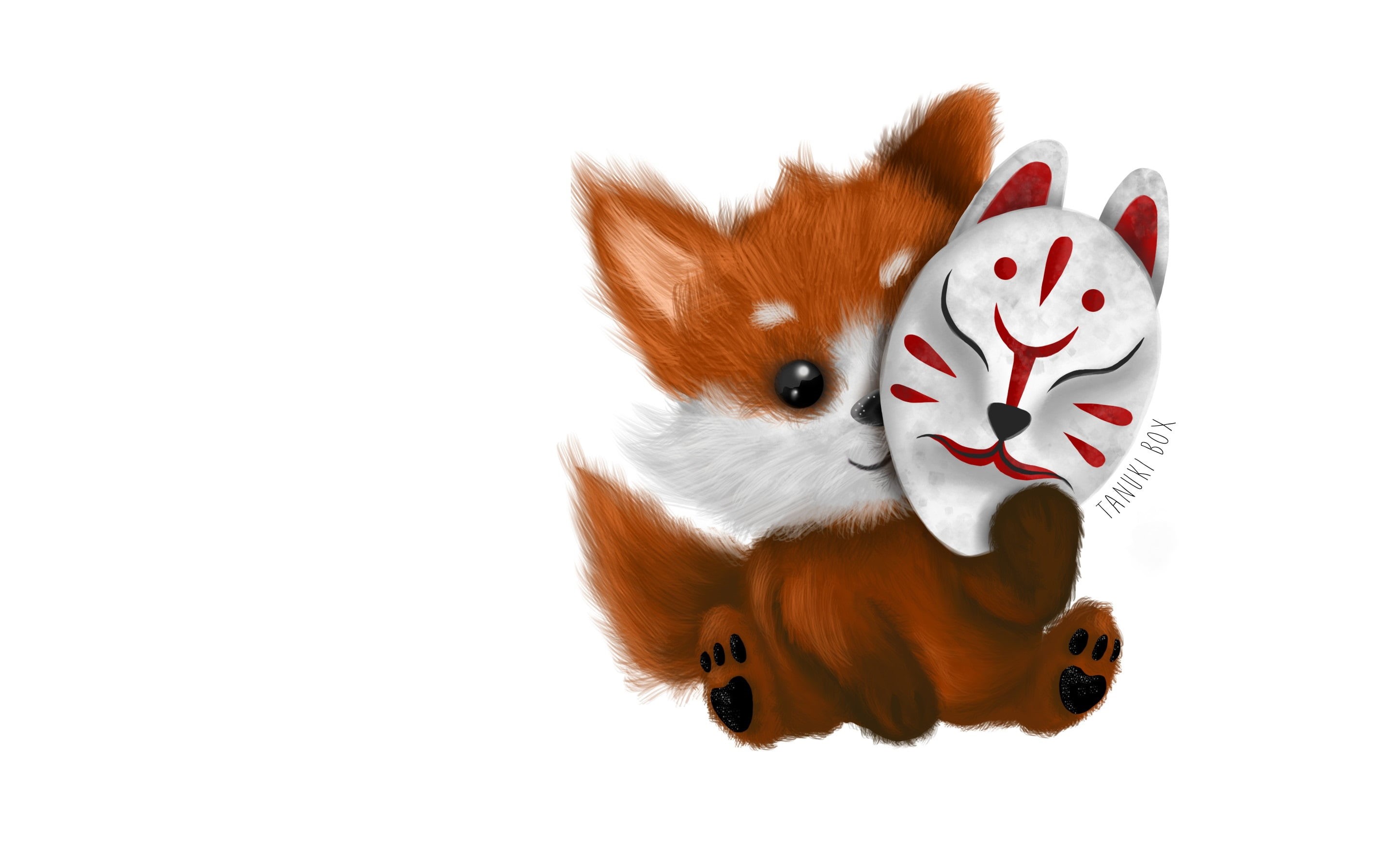 2K, childrens, anime, mask, art, minimalism, Fox, Alejandra Morfin, Kitsune Mask, HD Wallpaper