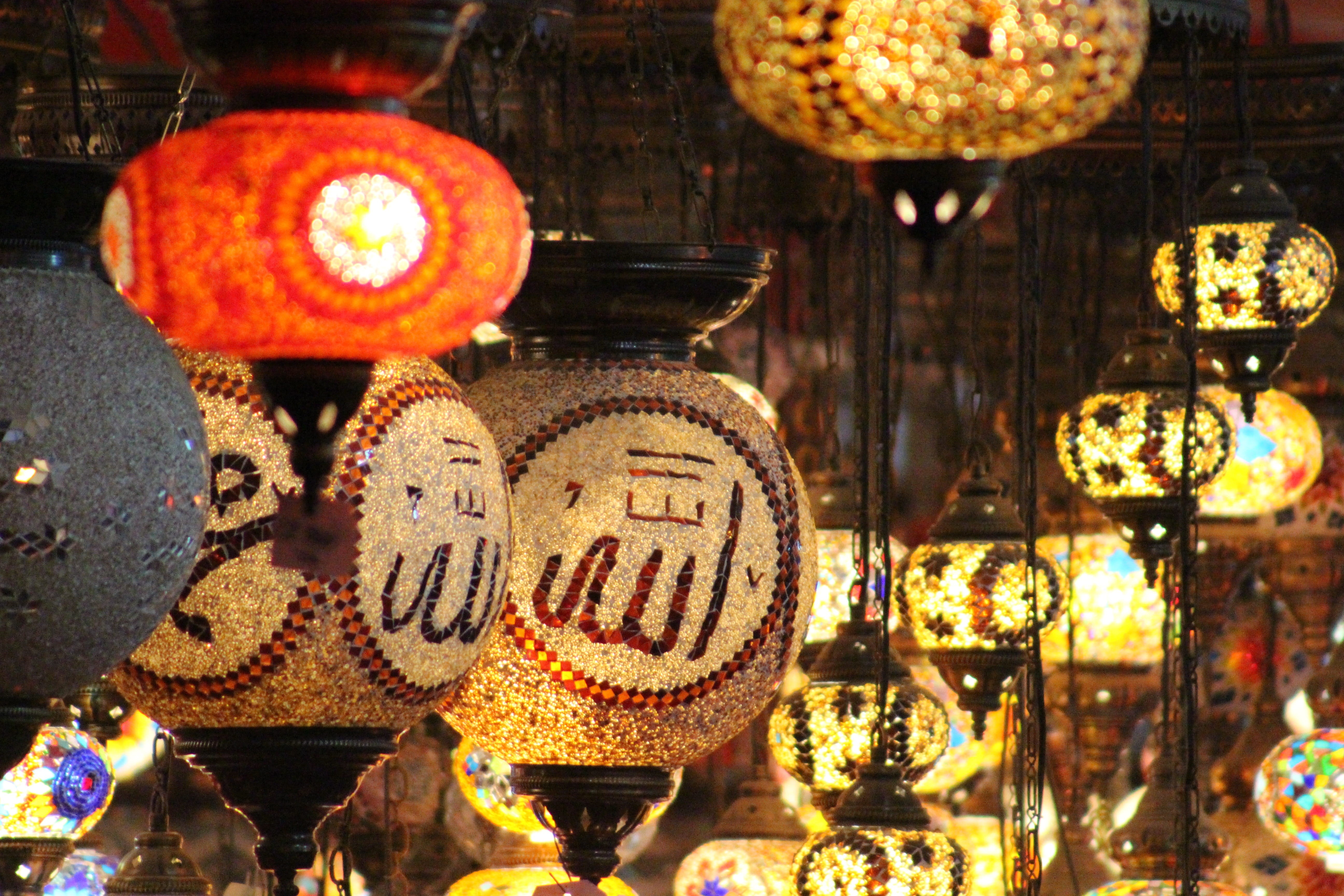 no people, illuminated, ramadan, text, night, retail, chinese lantern, lamp, market, decoration, abundance, hanging, lighting equipment, for sale, communication, HD Wallpaper
