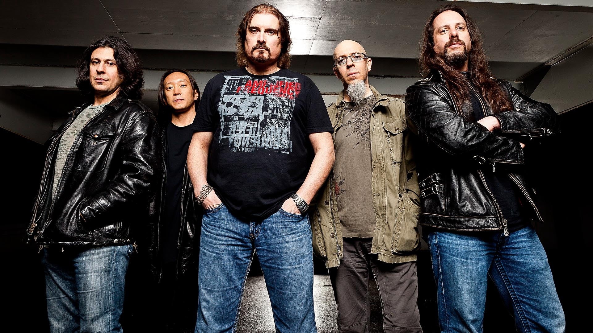 man, dream theater, clothing, young women, jacket, five, t-shirt, portrait, young men, togetherness, standing, indoors, front view, basement, young adult, HD Wallpaper