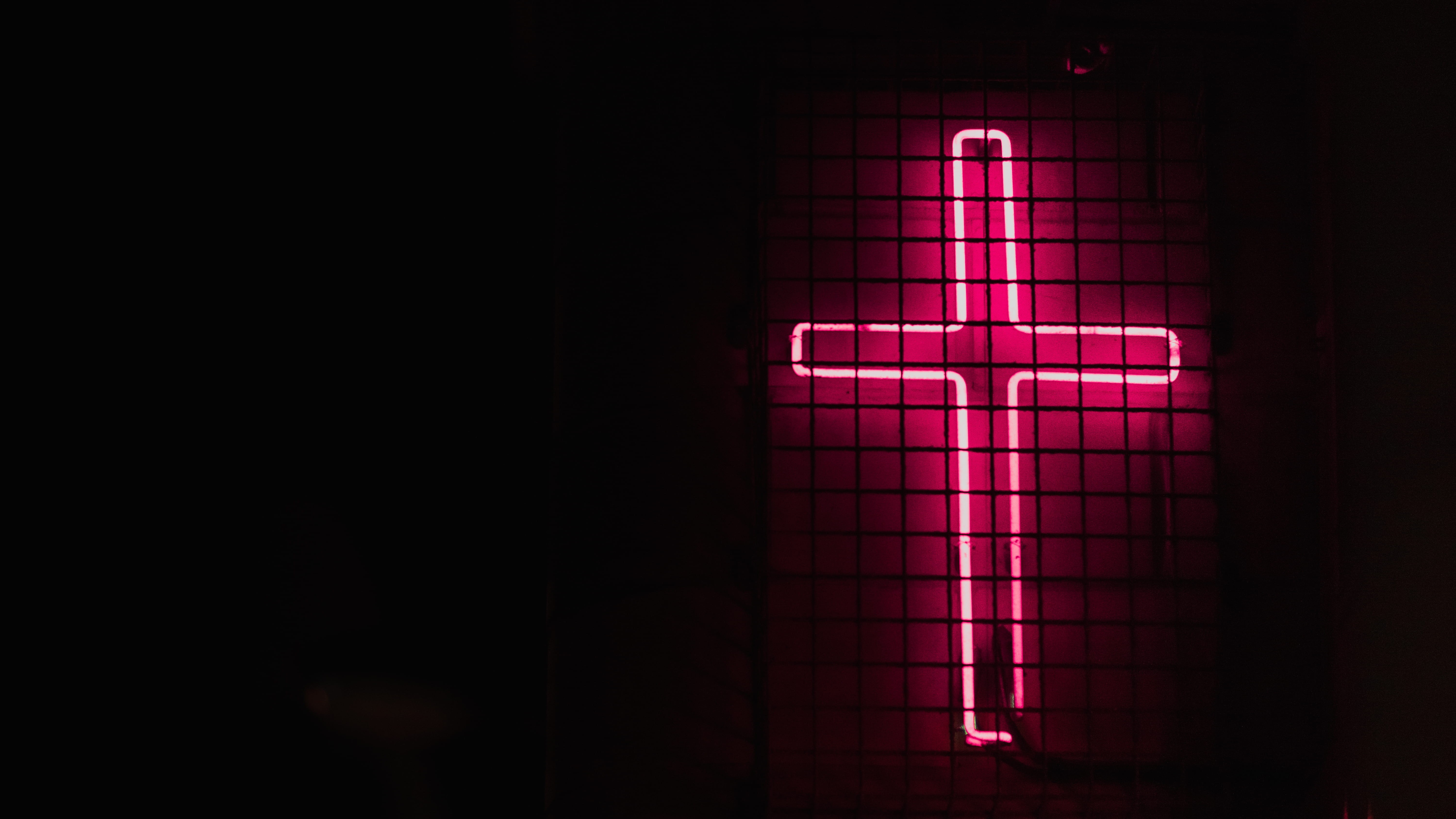 illuminated, architecture, signage, safety, 5K, glowing, dark, pink, close-up, red, black background, text, turned, indoors, no people, purple, nightlife, HD Wallpaper