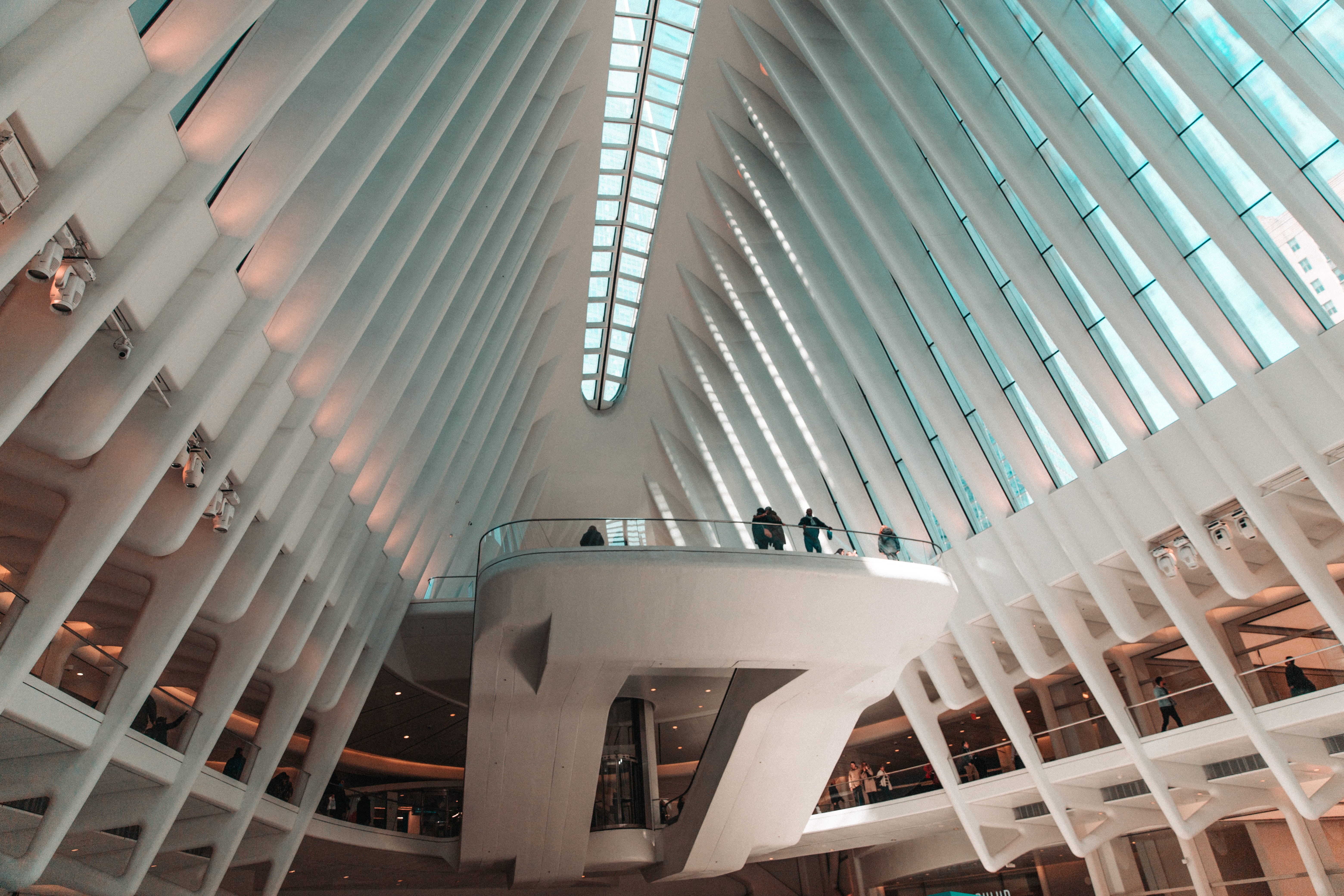 office building exterior, architectural feature, window, handrail, interior design, entrance hall, sunlight, dome, banister, concrete, 5K, human, futuristic, HD Wallpaper