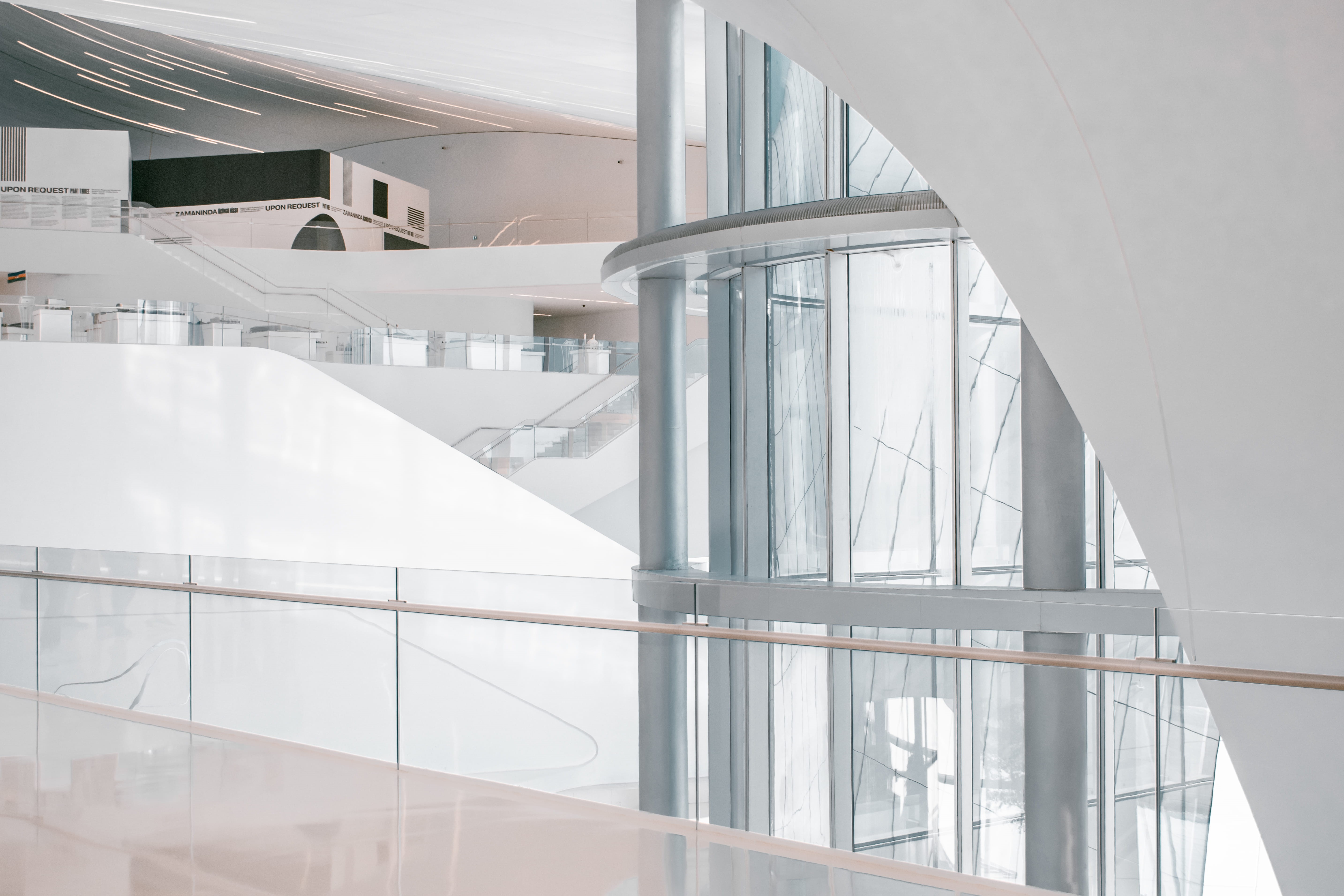 floor, connection, building, staircase, built structure, steps and staircases, white, modern, indoors, nature, door, transparent, corridor, day, bridge, HD Wallpaper