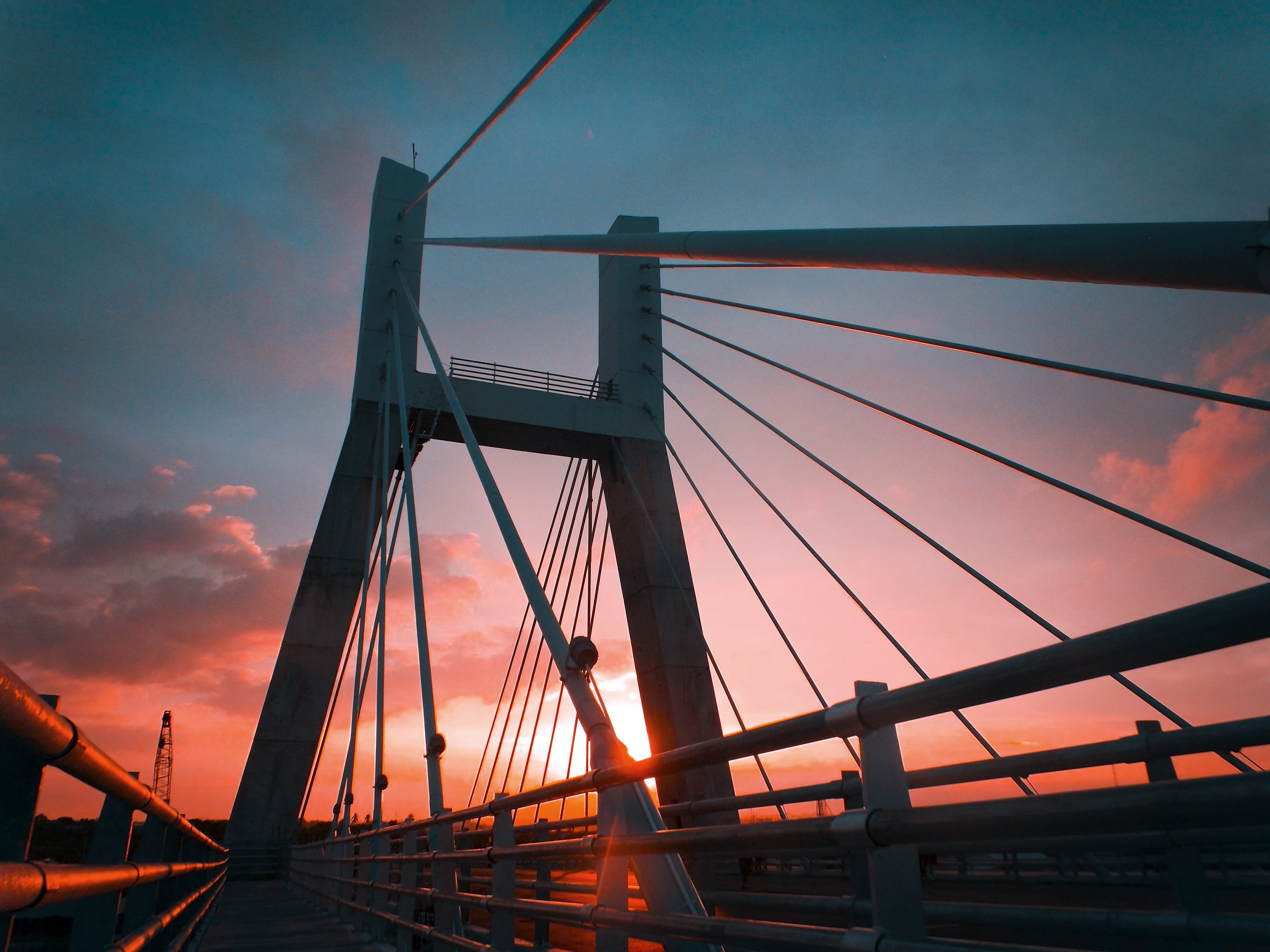 indonesia, photography, architecture, light, pangkalpinang, stayed, nature, handrail, engineering, outdoors, transportation, 4K, bay, suspension bridge, HD Wallpaper