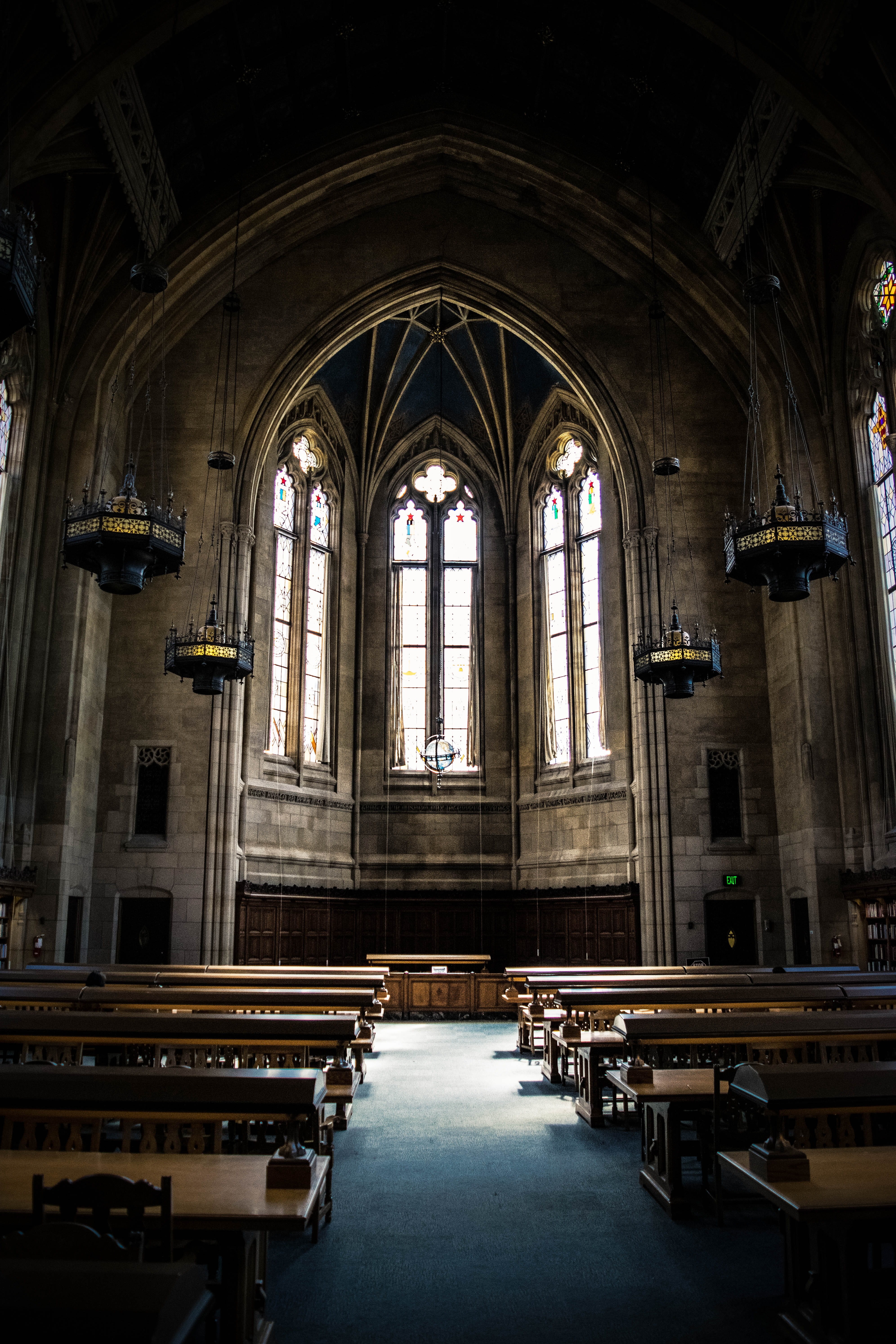 no people, bench, shrine, cross, altar, benches, tower, belief, wood, hall, apse, cathedral, arched, flooring, religion, window, empty, built structure, Phone HD Wallpaper