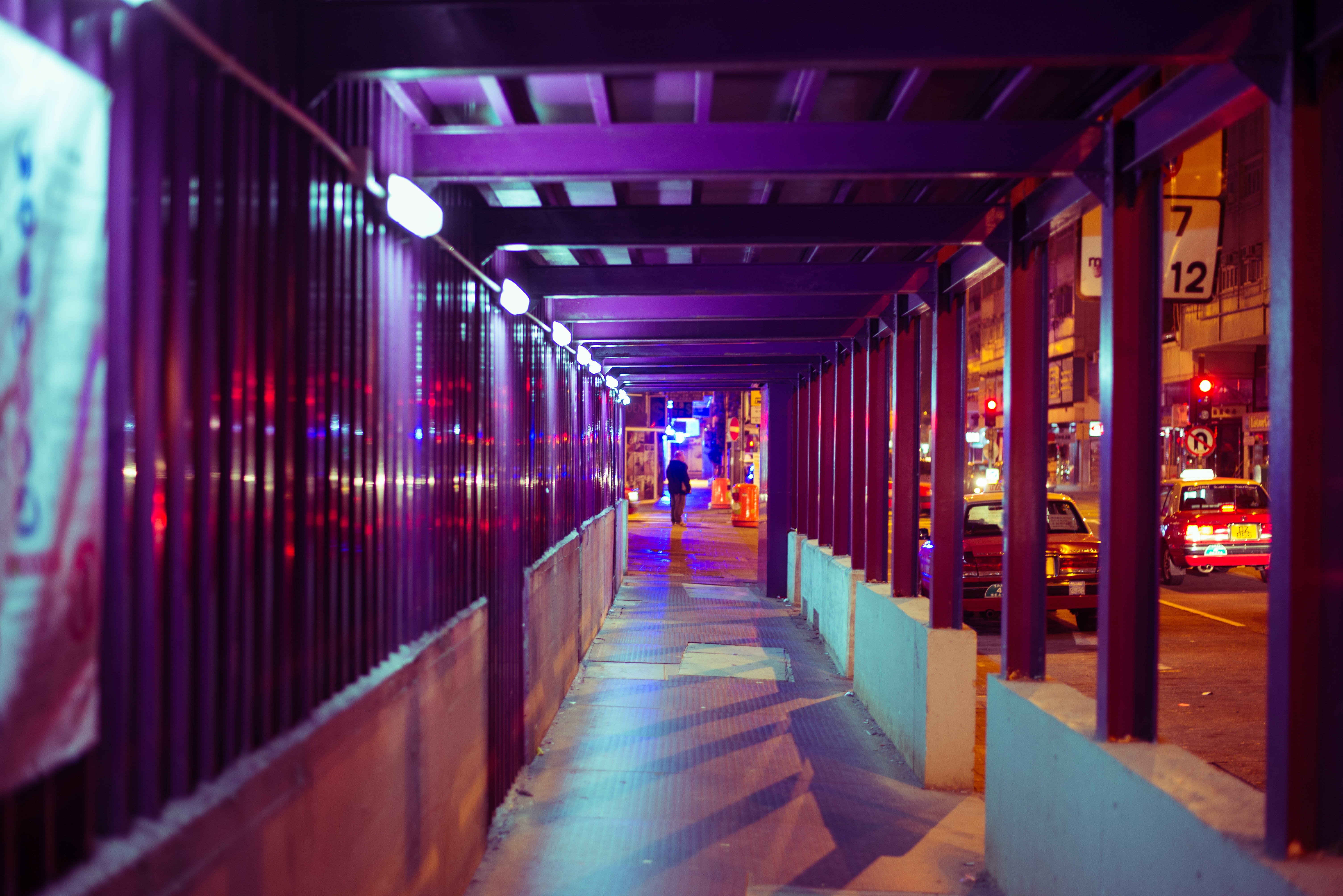 arcade, light, human, person, city, building exterior, corridor, vehicle, indoors, real people, the way forward, floor, illuminated, automobile, flooring, HD Wallpaper