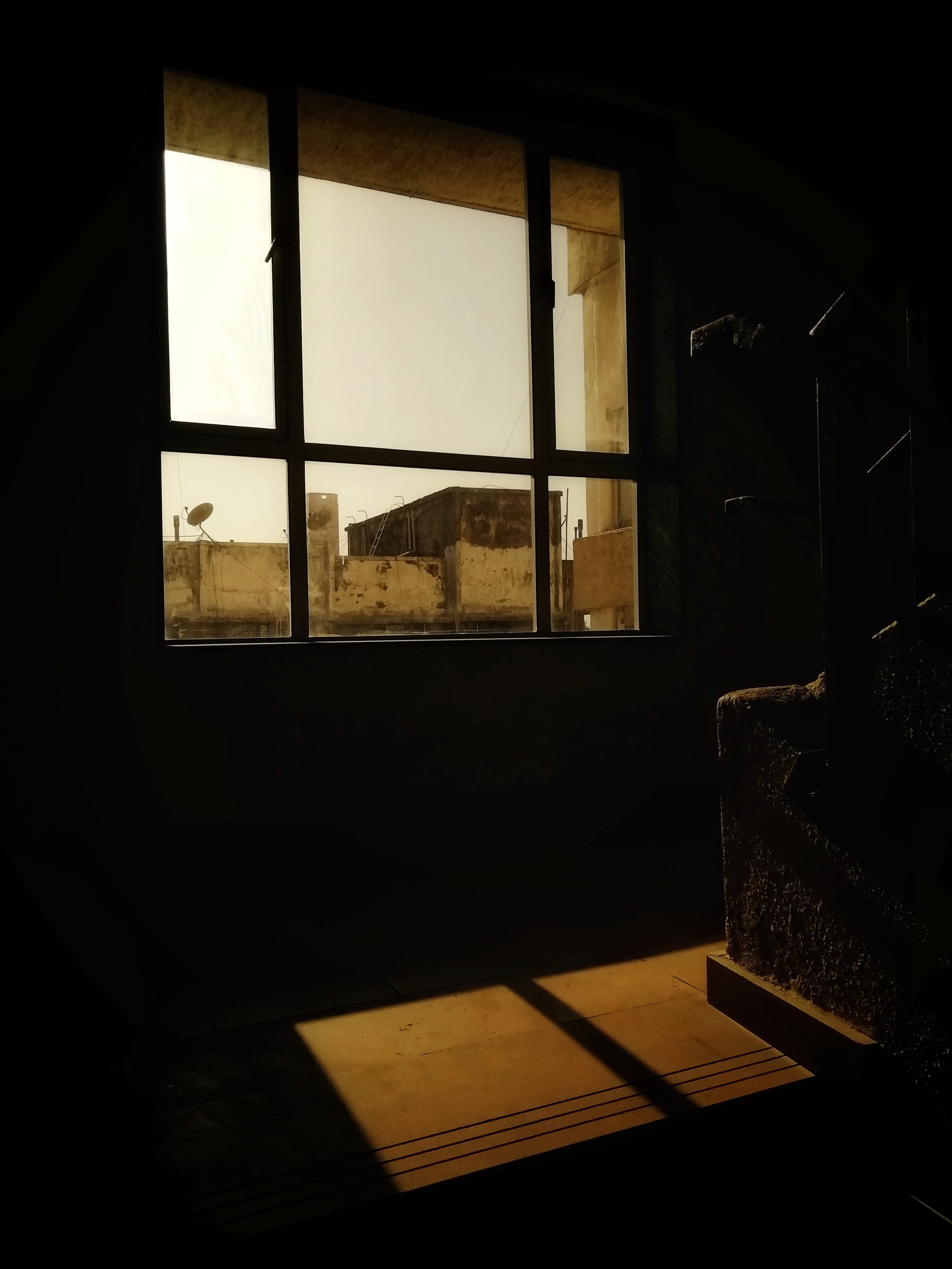 day, furniture, house, rusty, glass - material, transparent, sunlight, black, absence, architecture, shadow, dark, home interior, wall, light, wood - material, Phone HD Wallpaper
