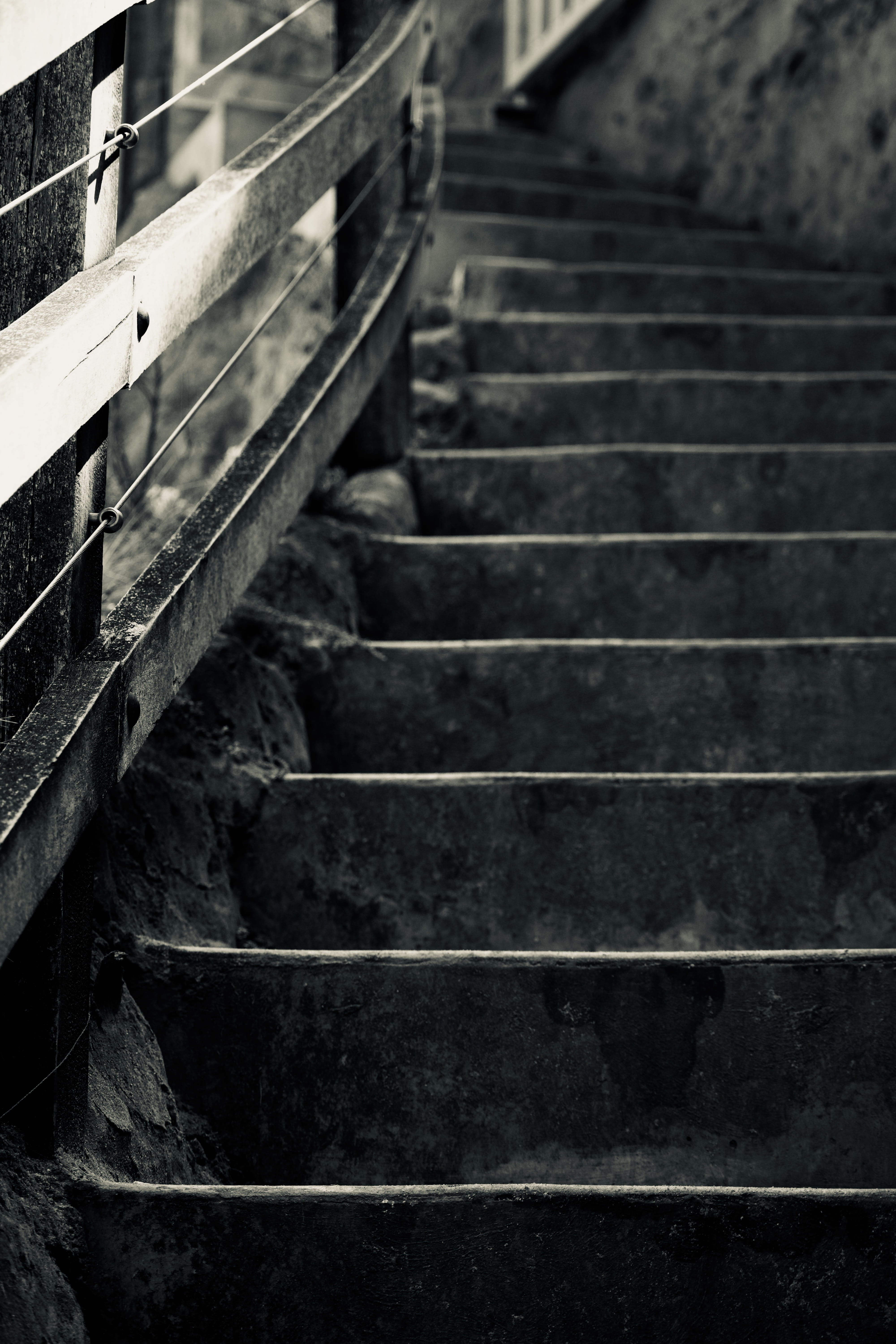 no people, slate, overcoat, outdoors, built structure, handrail, staircase, old, painting, art, abandoned, coat, crypt, 5K, direction, moving up, dungeon, Phone HD Wallpaper