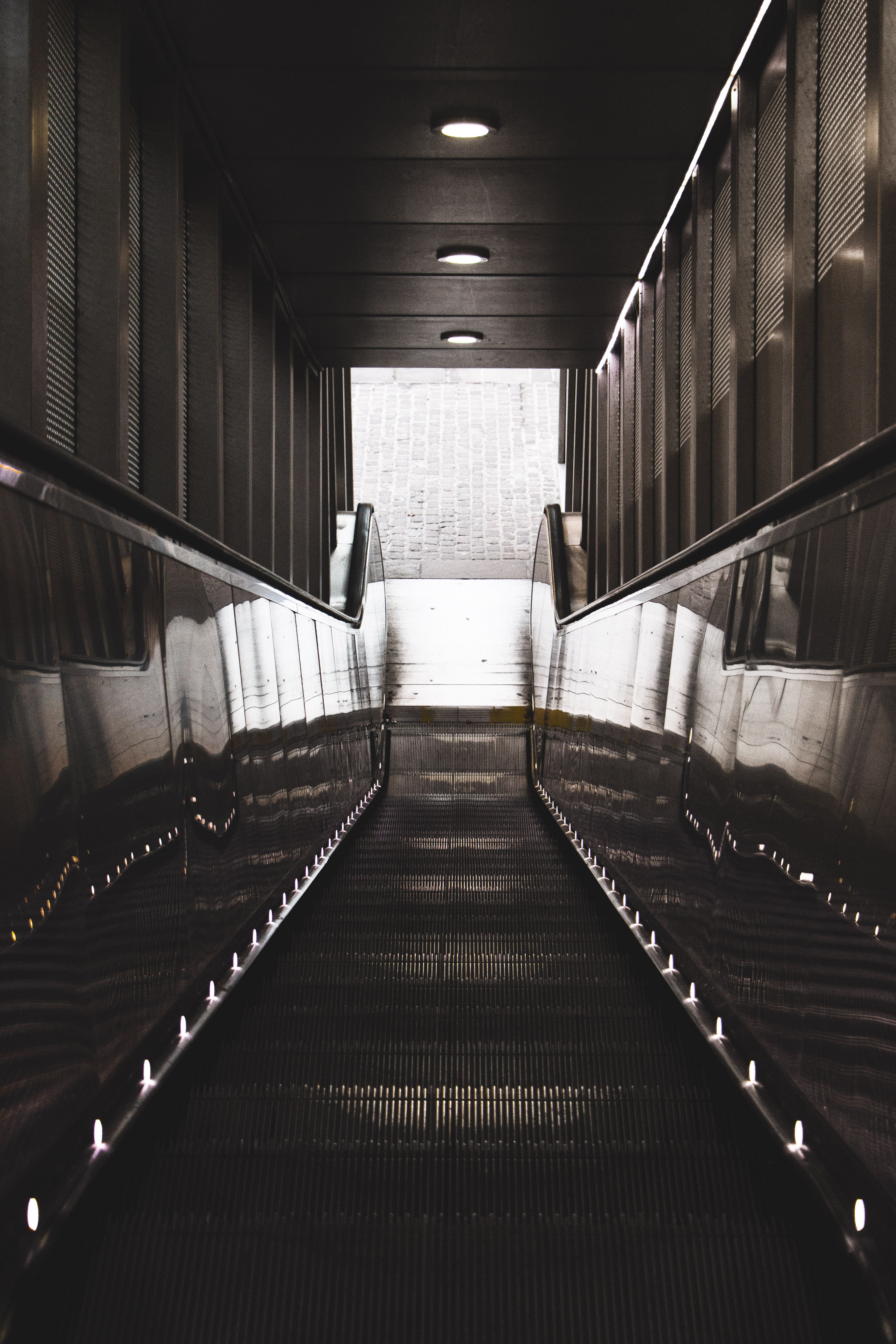 handrail, illuminated, grayscale, subway, underpass, public transportation, absence, direction, wall - building feature, basement, city, ceiling, railing, Phone HD Wallpaper