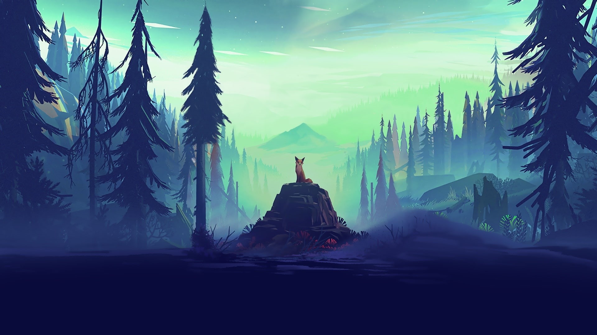 flat landscape, fox, forest, Fantasy, nature, 1080P, trees, HD Wallpaper