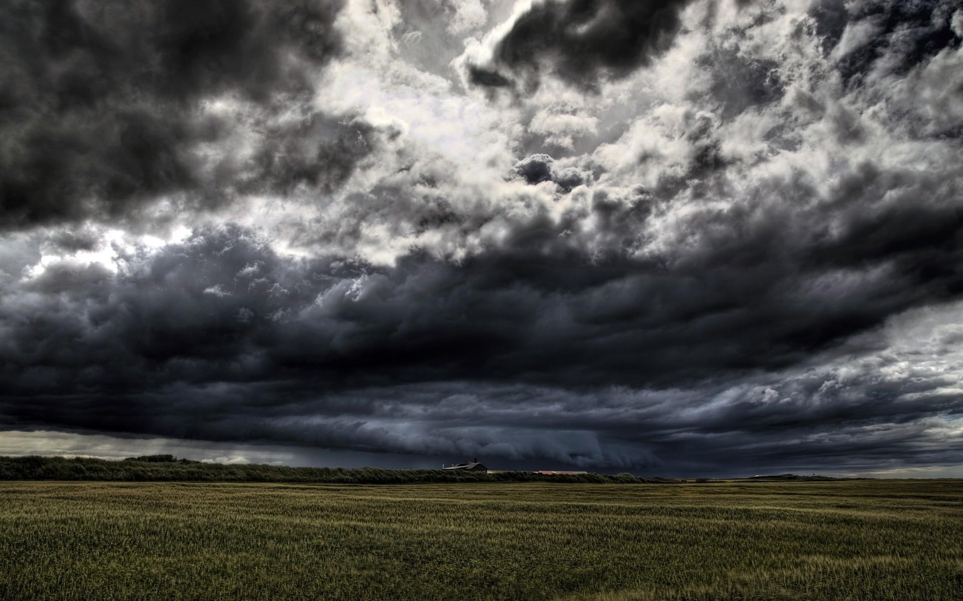 land, dark, stormy, rolling, clouds, flat, 1080P, field, nature and landscapes, HD Wallpaper