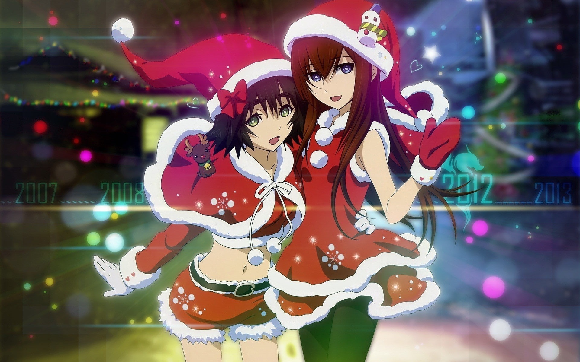1080P, Shiina Mayuri, anime, Christmas, Makise Kurisu, anime girls, Steins;Gate, HD Wallpaper