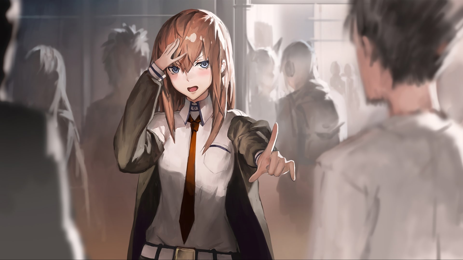 communication, tie, waist up, anime, young adult, young women, front view, occupation, blond hair, people, holding, 1080P, adult, indoors, manga, men, HD Wallpaper